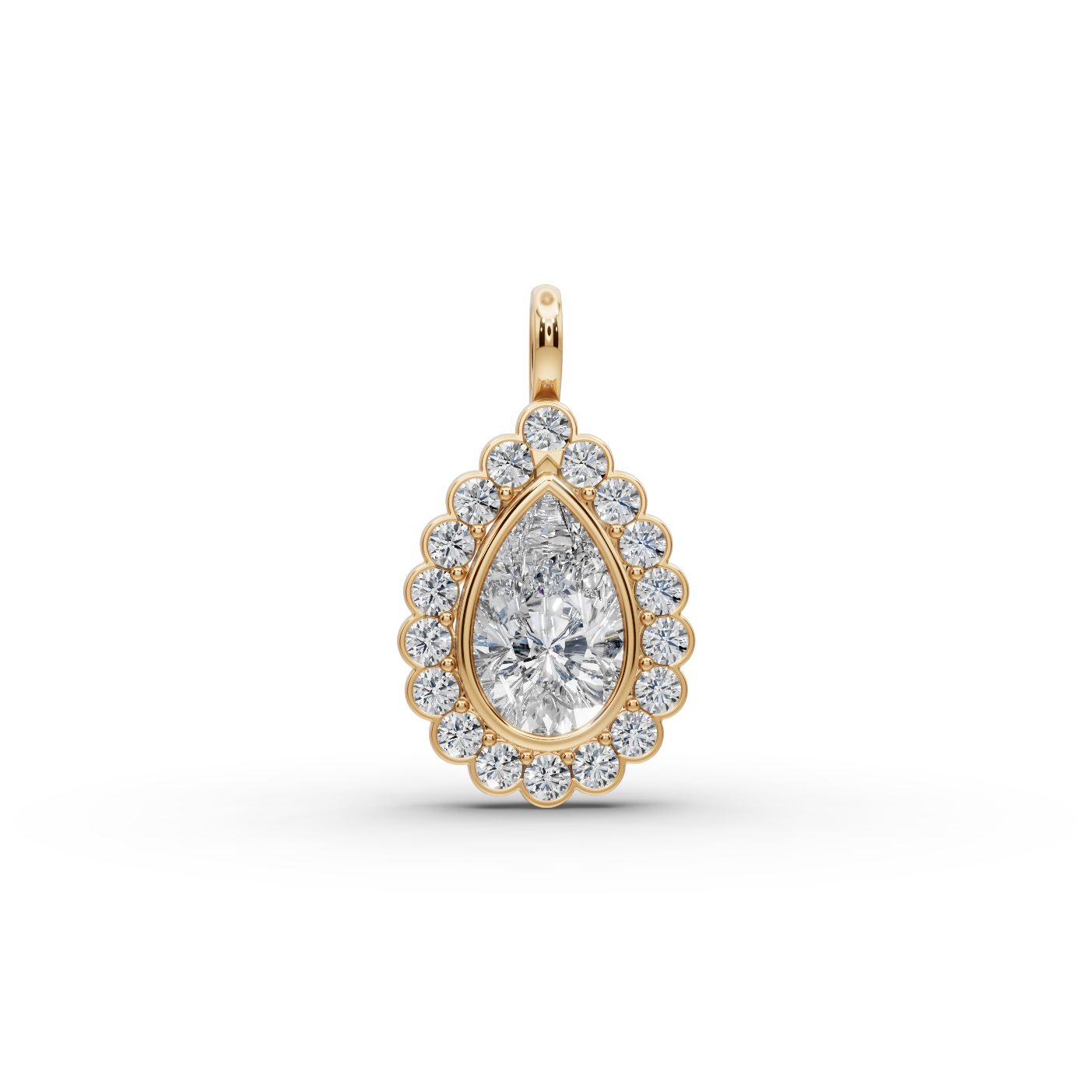 Endless Aura Pear Lab-Grown Diamond Halo Pendant in yellow gold, set with lab-grown diamonds