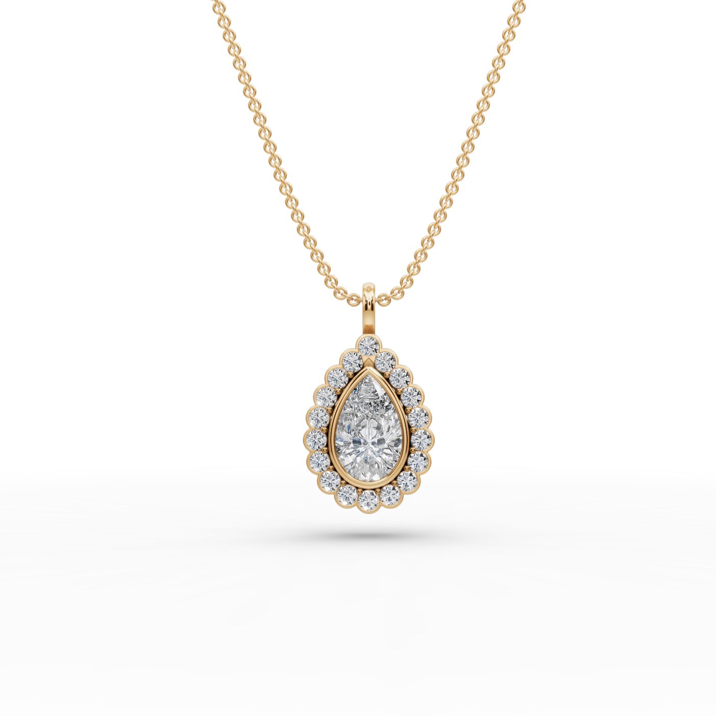 Endless Aura Pear Lab-Grown Diamond Halo Pendant in yellow gold