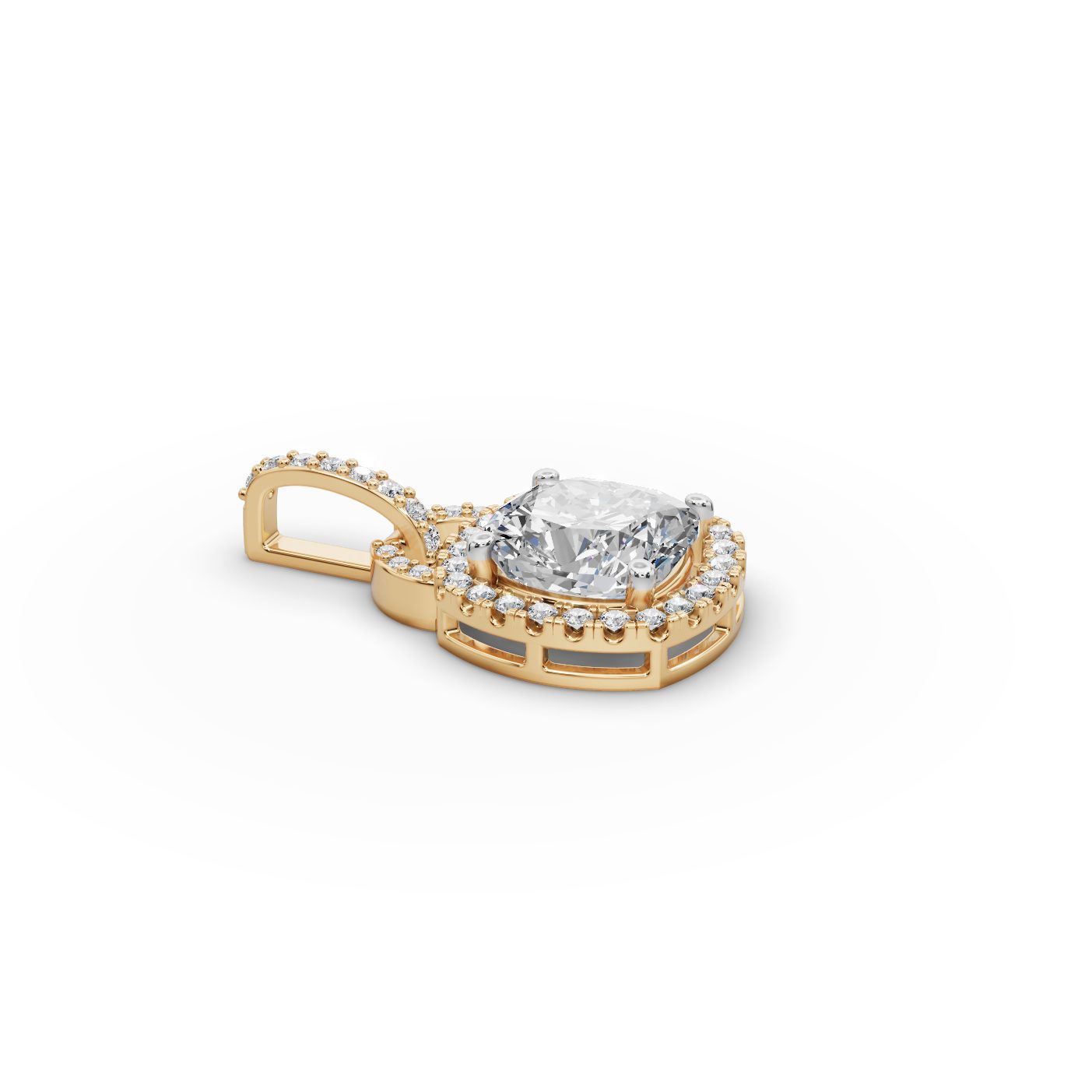 Serene Signature Cushion Lab-Grown Diamond Halo Pendant in yellow gold