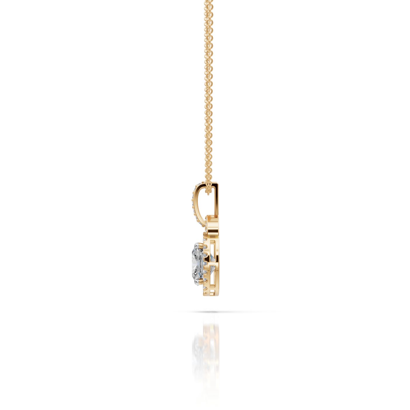 Serene Signature Cushion Lab-Grown Diamond Halo Pendant in yellow gold