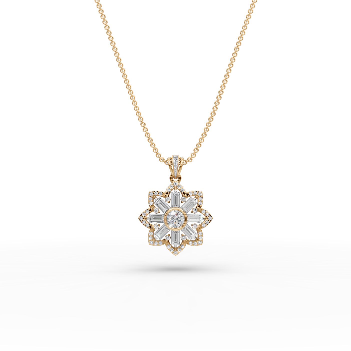 Opulent Sparkle Baguette Lab-Grown Diamond Cluster Pendant in yellow gold