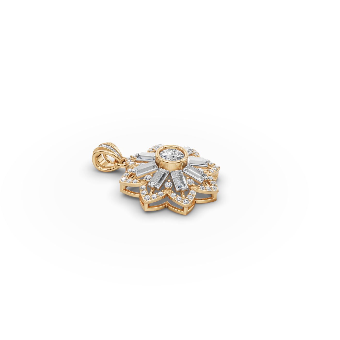 Opulent Sparkle Baguette Lab-Grown Diamond Cluster Pendant in yellow gold