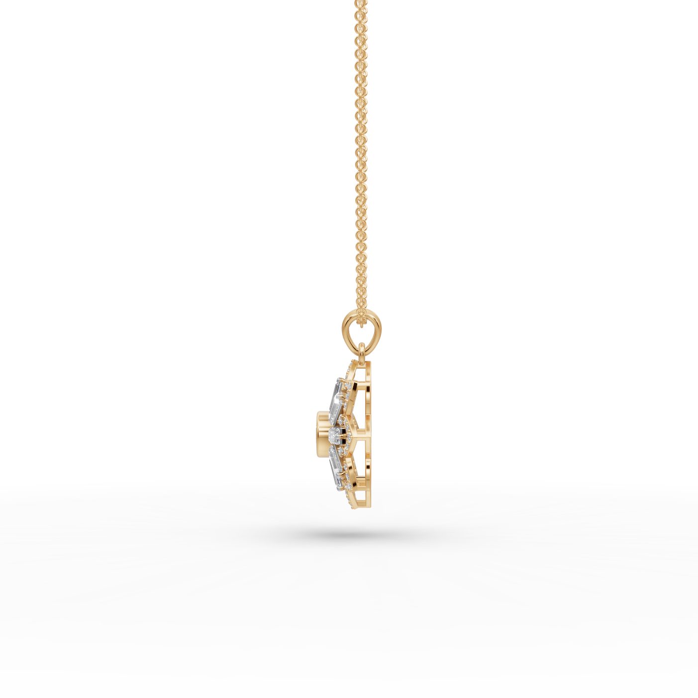 Opulent Sparkle Baguette Lab-Grown Diamond Cluster Pendant in yellow gold