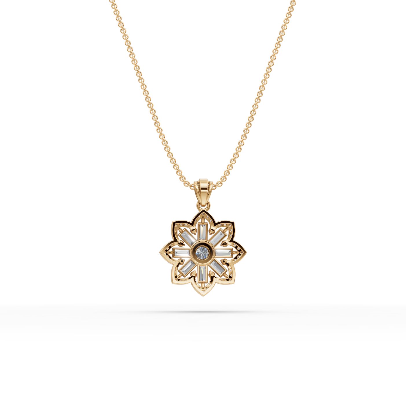 Opulent Sparkle Baguette Lab-Grown Diamond Cluster Pendant in yellow gold