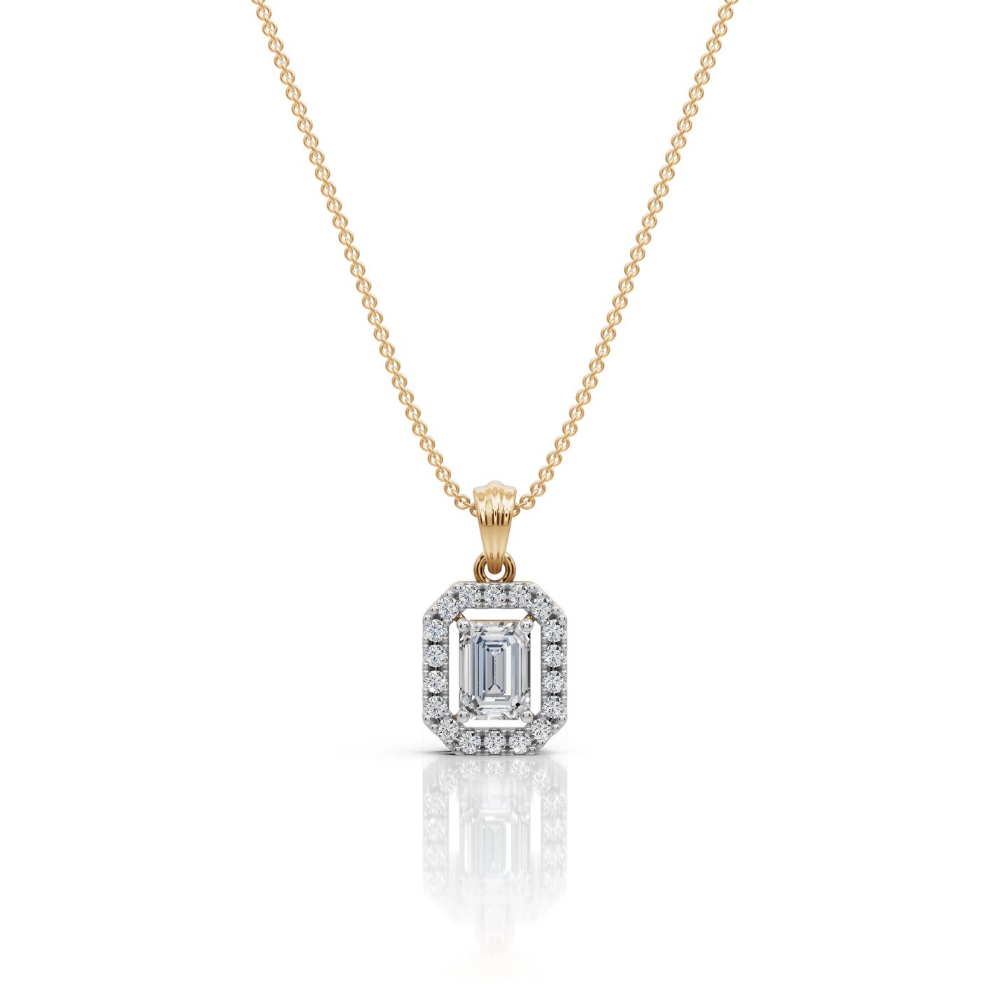 Endless Light Emerald Lab-Grown Diamond Halo Pendant in yellow gold