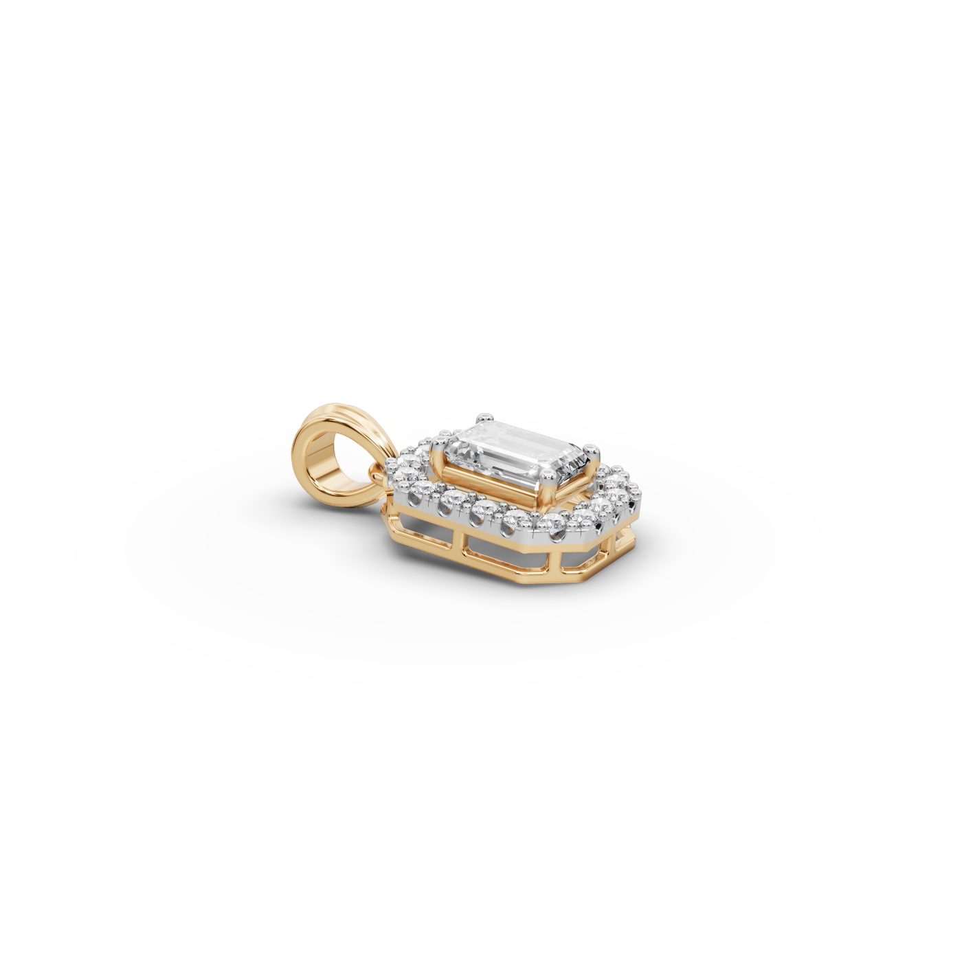 Endless Light Emerald Lab-Grown Diamond Halo Pendant in yellow gold
