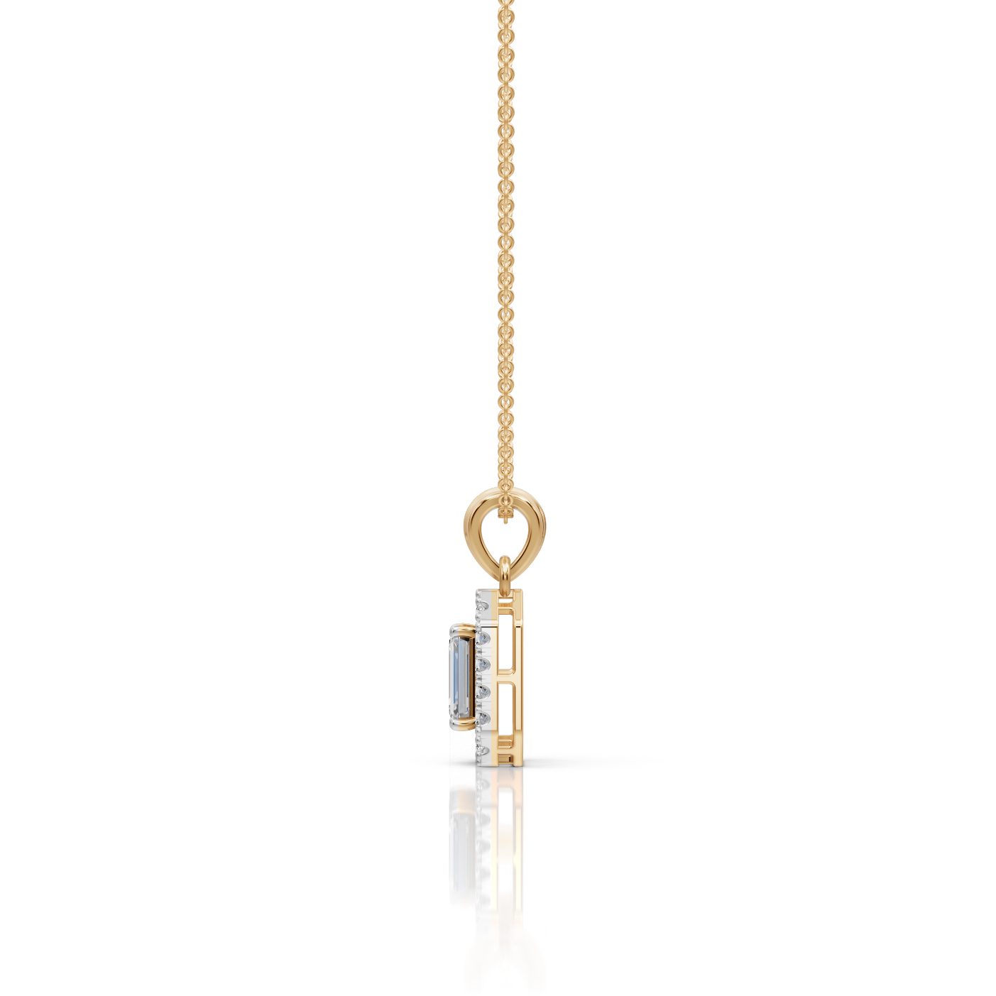 Endless Light Emerald Lab-Grown Diamond Halo Pendant in yellow gold