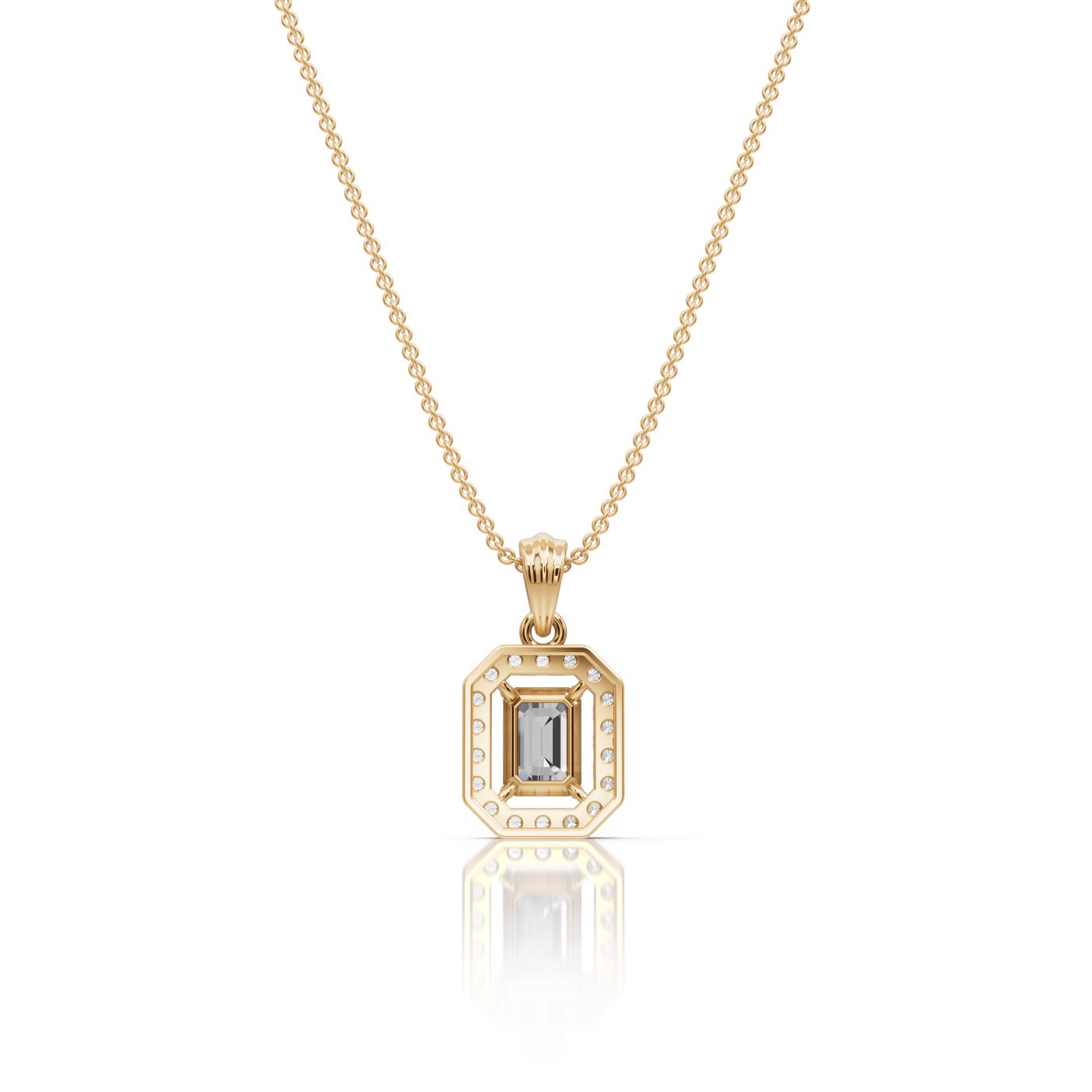 Endless Light Emerald Lab-Grown Diamond Halo Pendant in yellow gold