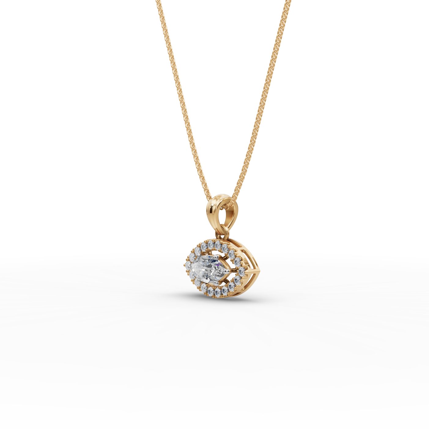 Timeless Trail Marquise Lab-Grown Diamond Halo Pendant in yellow gold