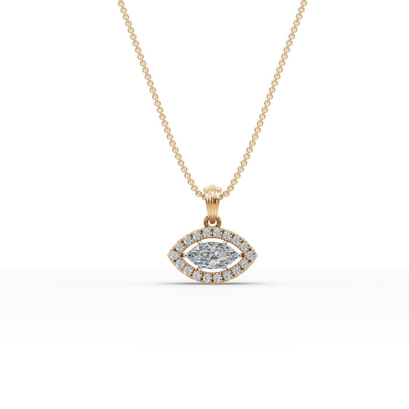 Timeless Trail Marquise Lab-Grown Diamond Halo Pendant in yellow gold