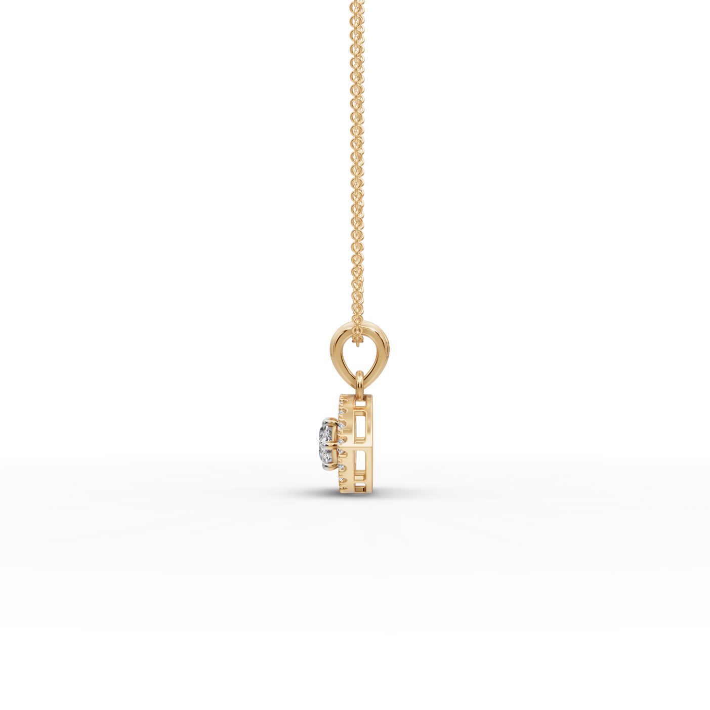 Timeless Trail Marquise Lab-Grown Diamond Halo Pendant in yellow gold