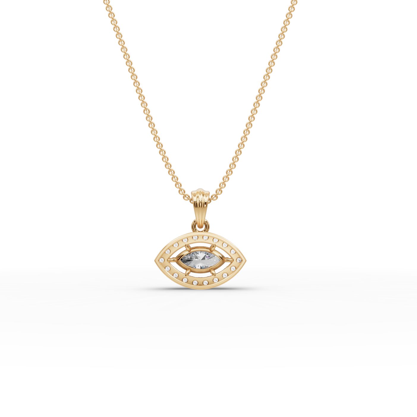 Timeless Trail Marquise Lab-Grown Diamond Halo Pendant in yellow gold