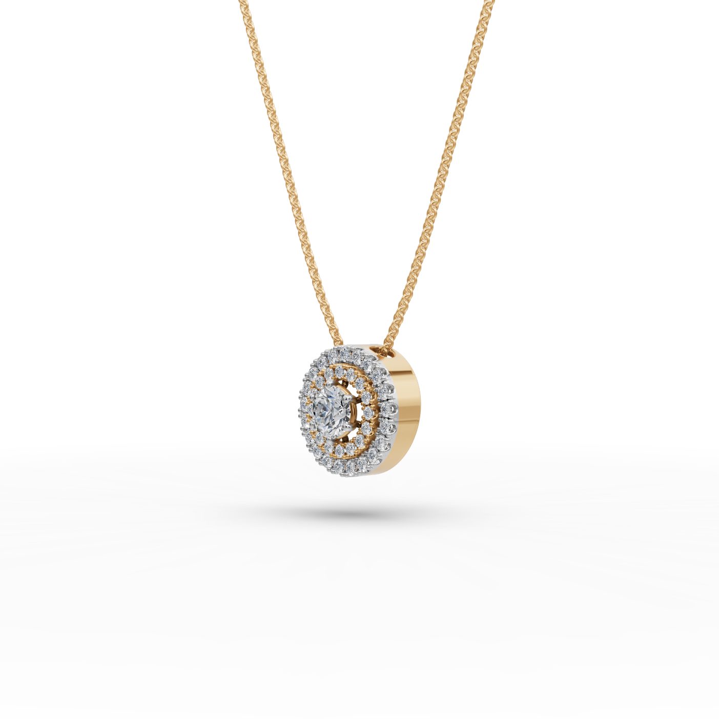 Royal Grace Round Double Halo Lab-Grown Diamond Pendant in yellow gold