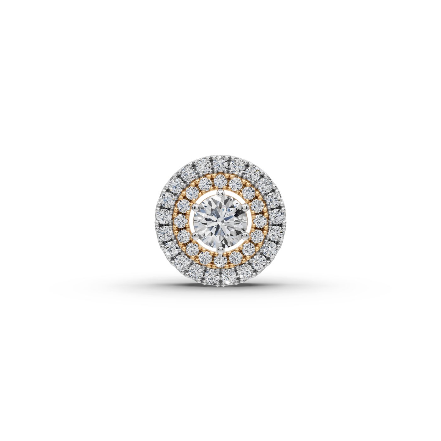 Royal Grace Round Double Halo Lab-Grown Diamond Pendant in yellow gold, set with lab-grown diamonds