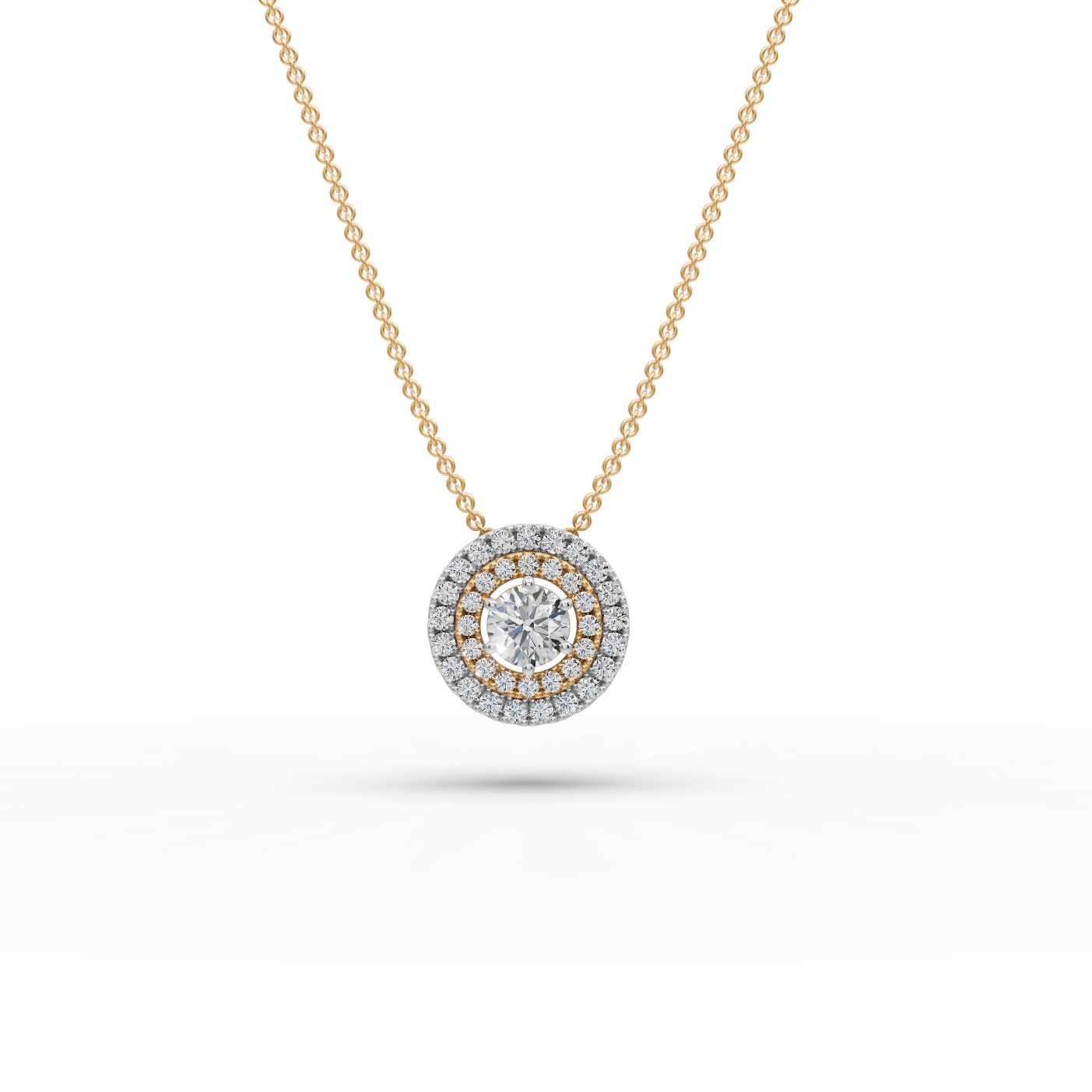 Royal Grace Round Double Halo Lab-Grown Diamond Pendant in yellow gold