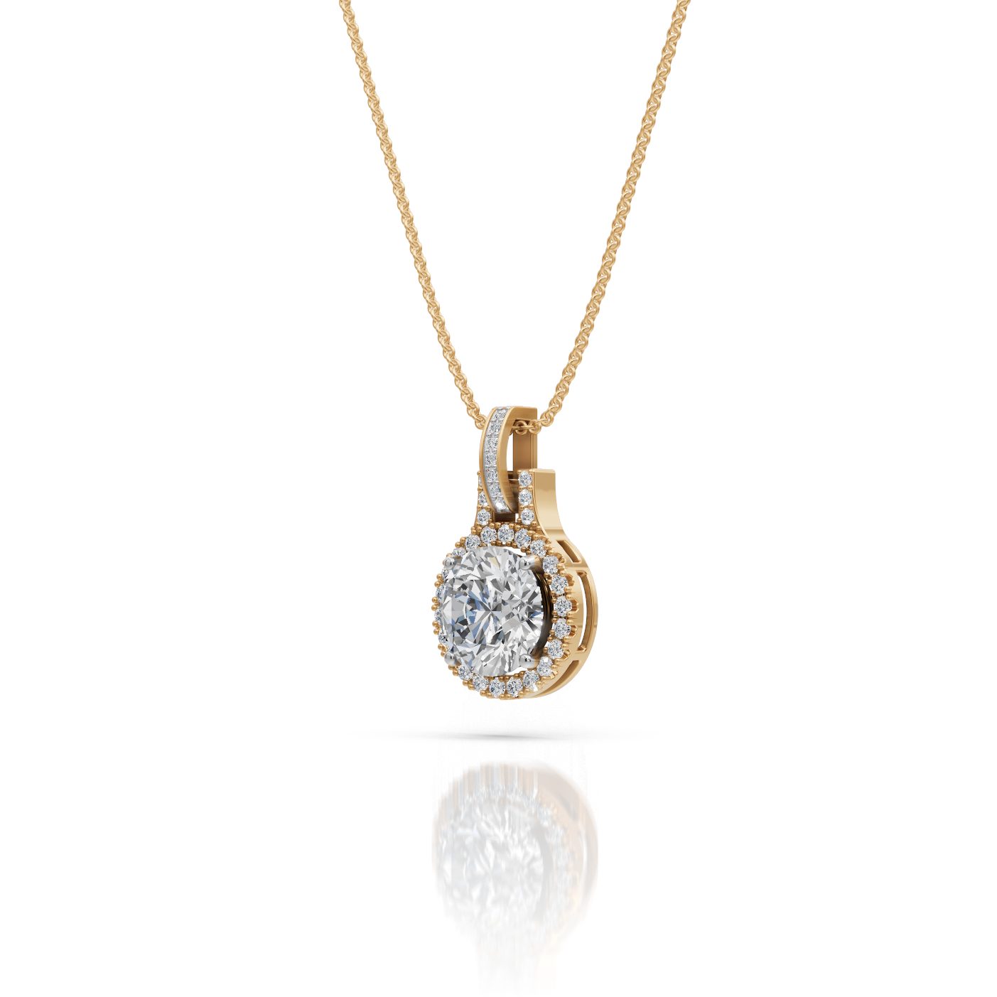 Graceful Aura Round Lab-Grown Diamond Halo Pendant in yellow gold