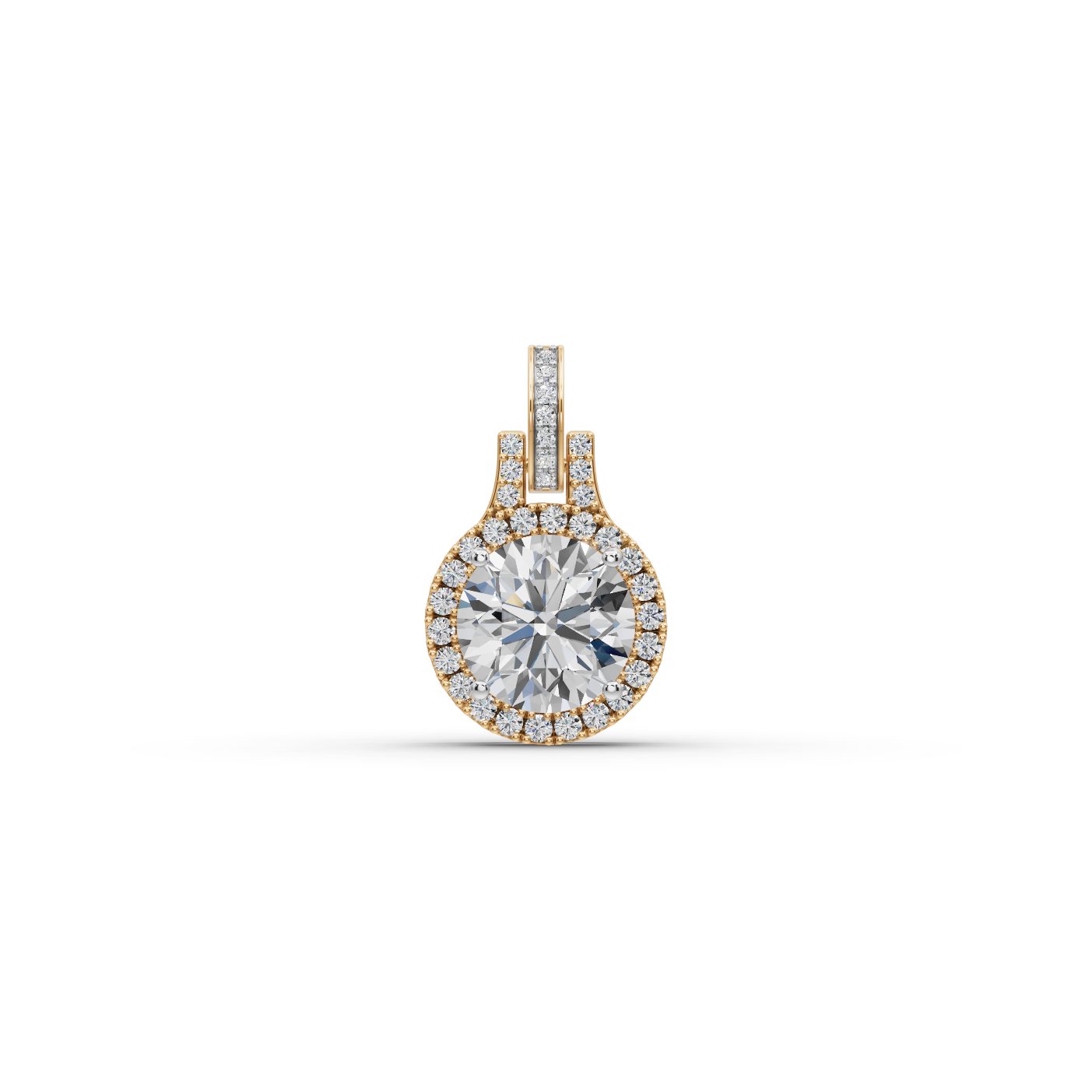 Graceful Aura Round Lab-Grown Diamond Halo Pendant in yellow gold, set with lab-grown diamonds