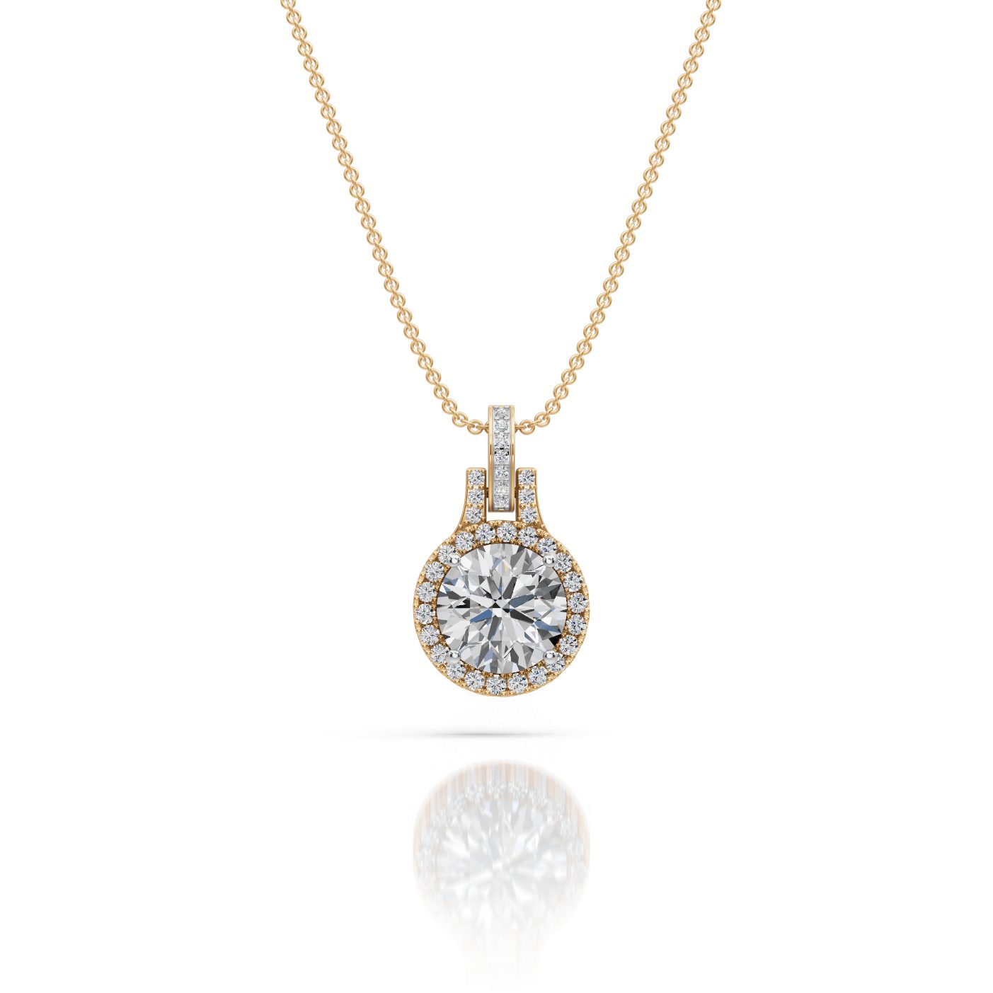 Graceful Aura Round Lab-Grown Diamond Halo Pendant in yellow gold