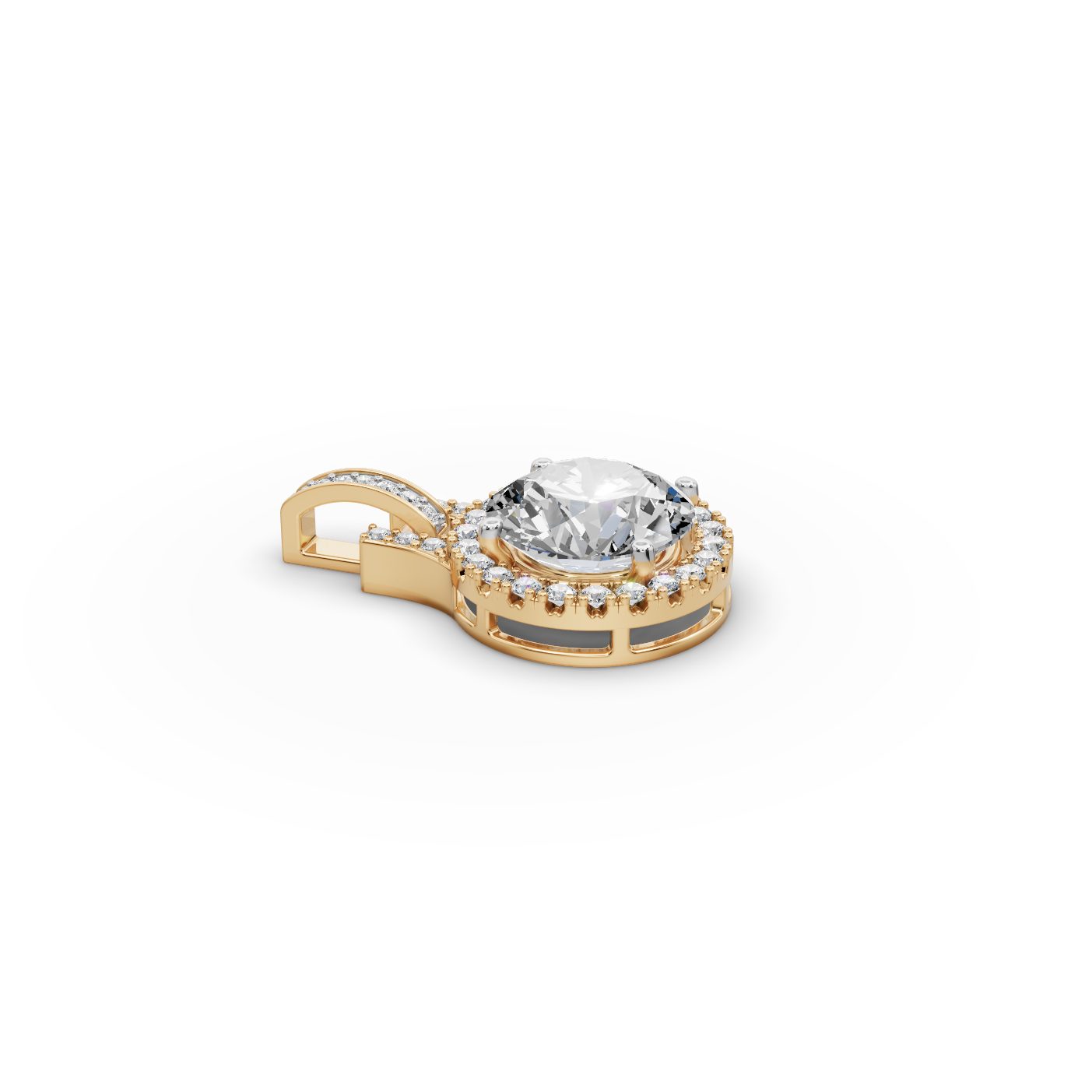 Graceful Aura Round Lab-Grown Diamond Halo Pendant in yellow gold