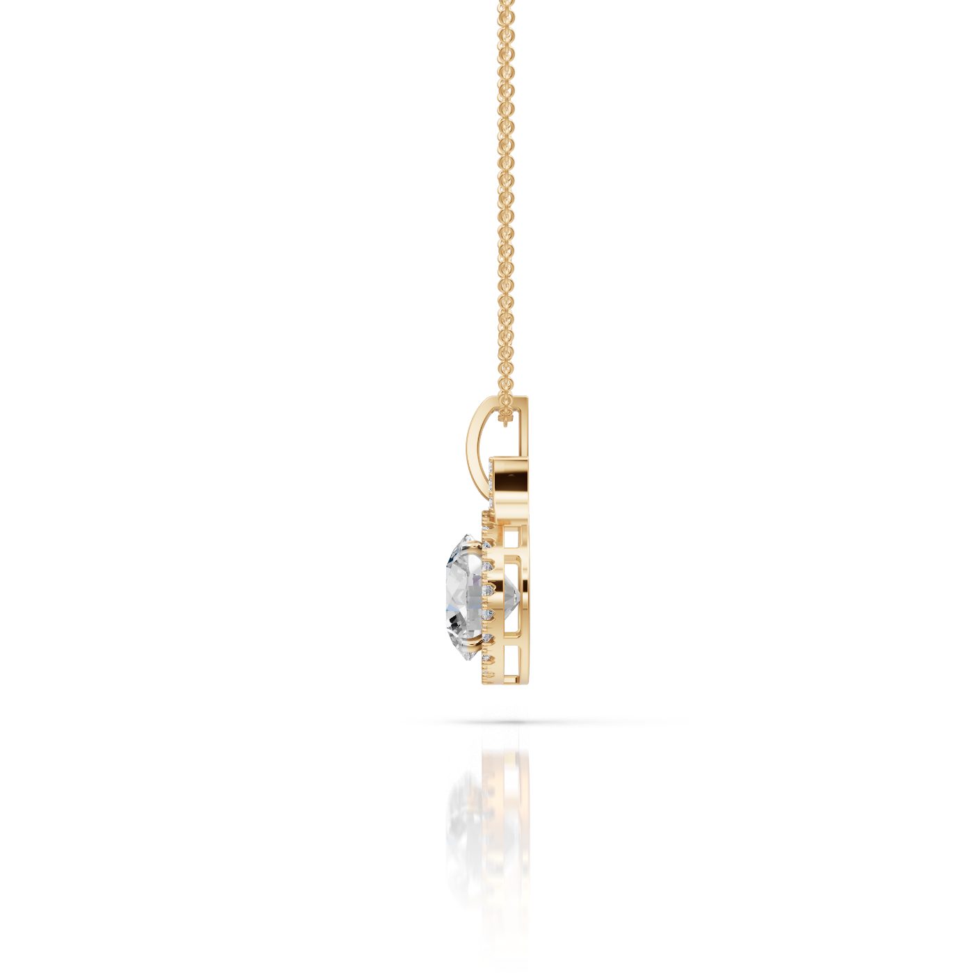 Graceful Aura Round Lab-Grown Diamond Halo Pendant in yellow gold