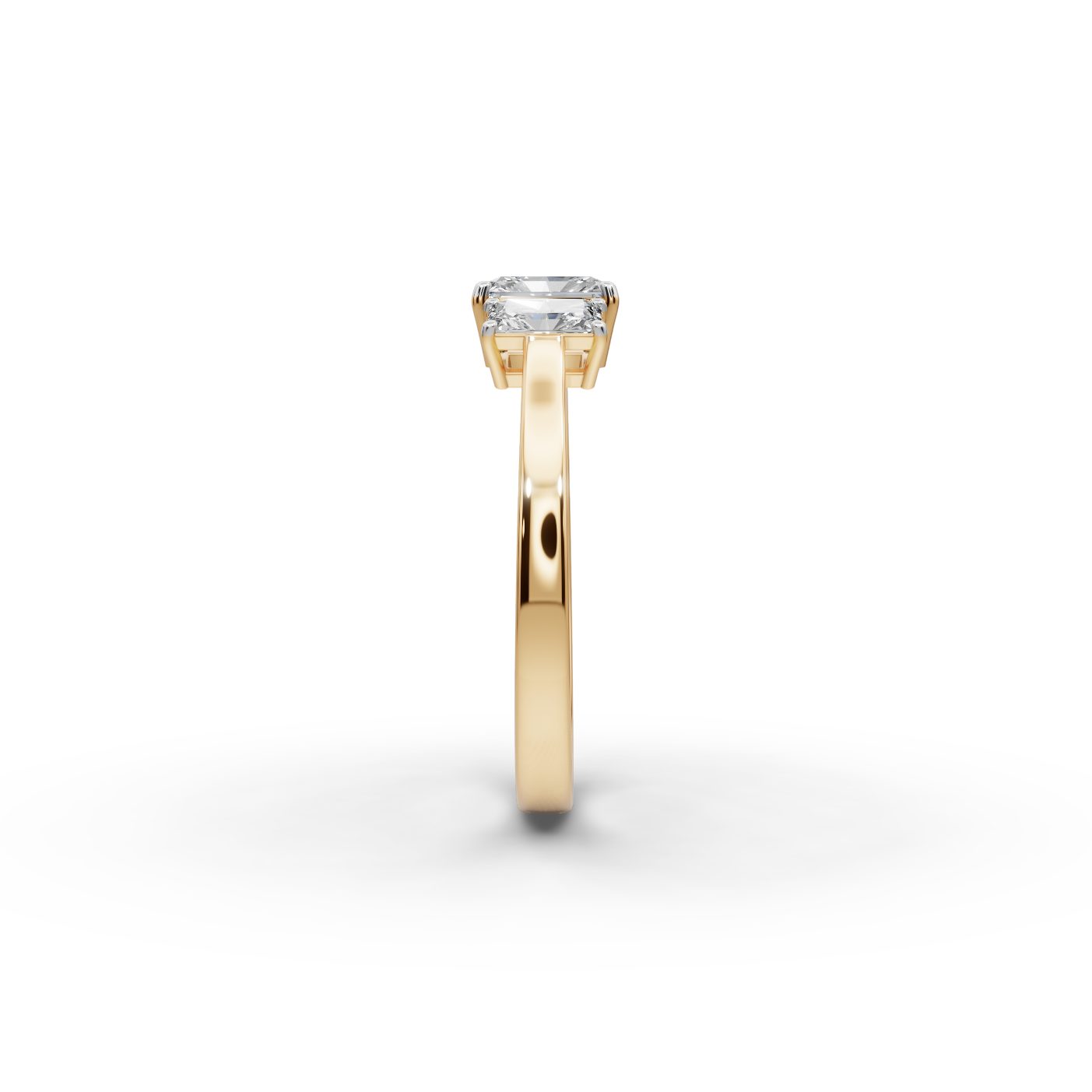 Opulent Muse Radiant Lab-Grown Diamond Three Stone Ring in yellow gold