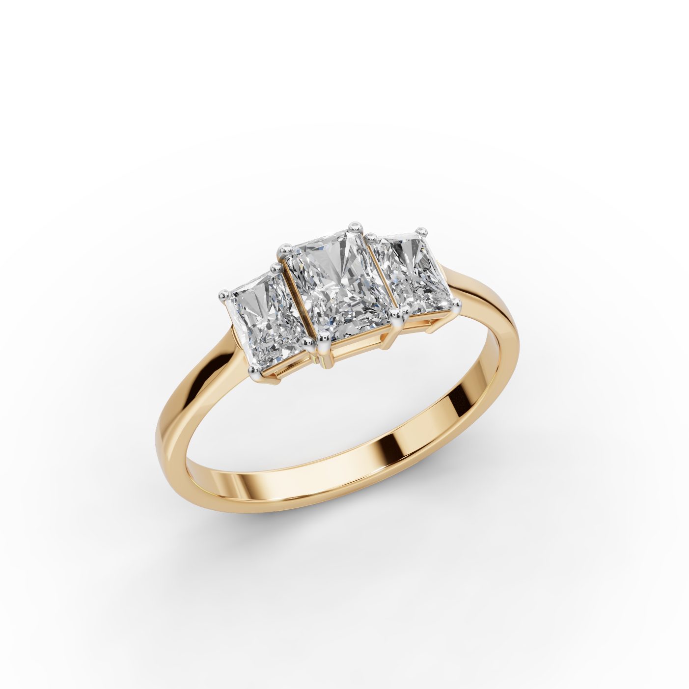 Opulent Muse Radiant Lab-Grown Diamond Three Stone Ring in yellow gold