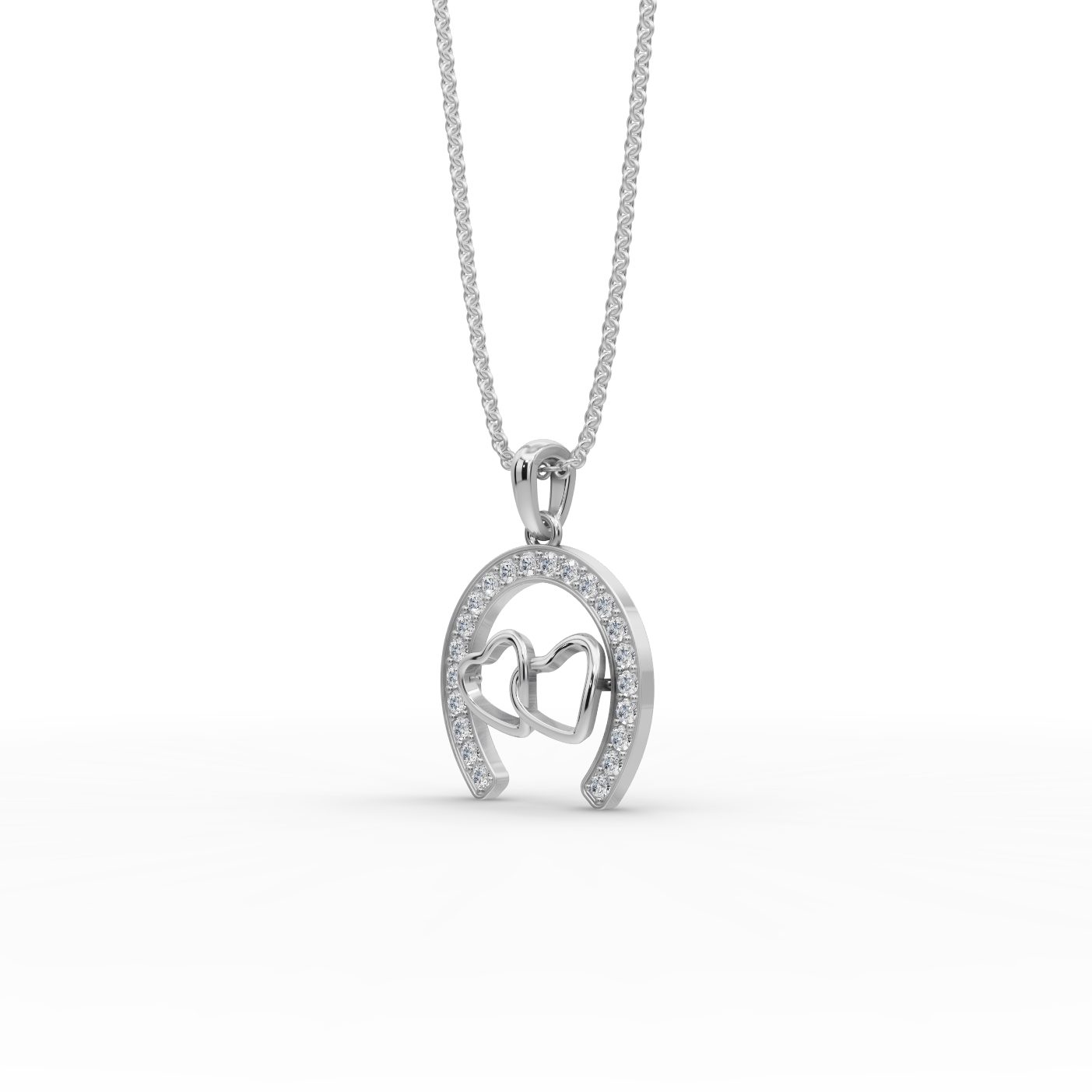 Serene Sparkle Horseshoe Heart Lab-Grown Diamond Silver Pendant in silver
