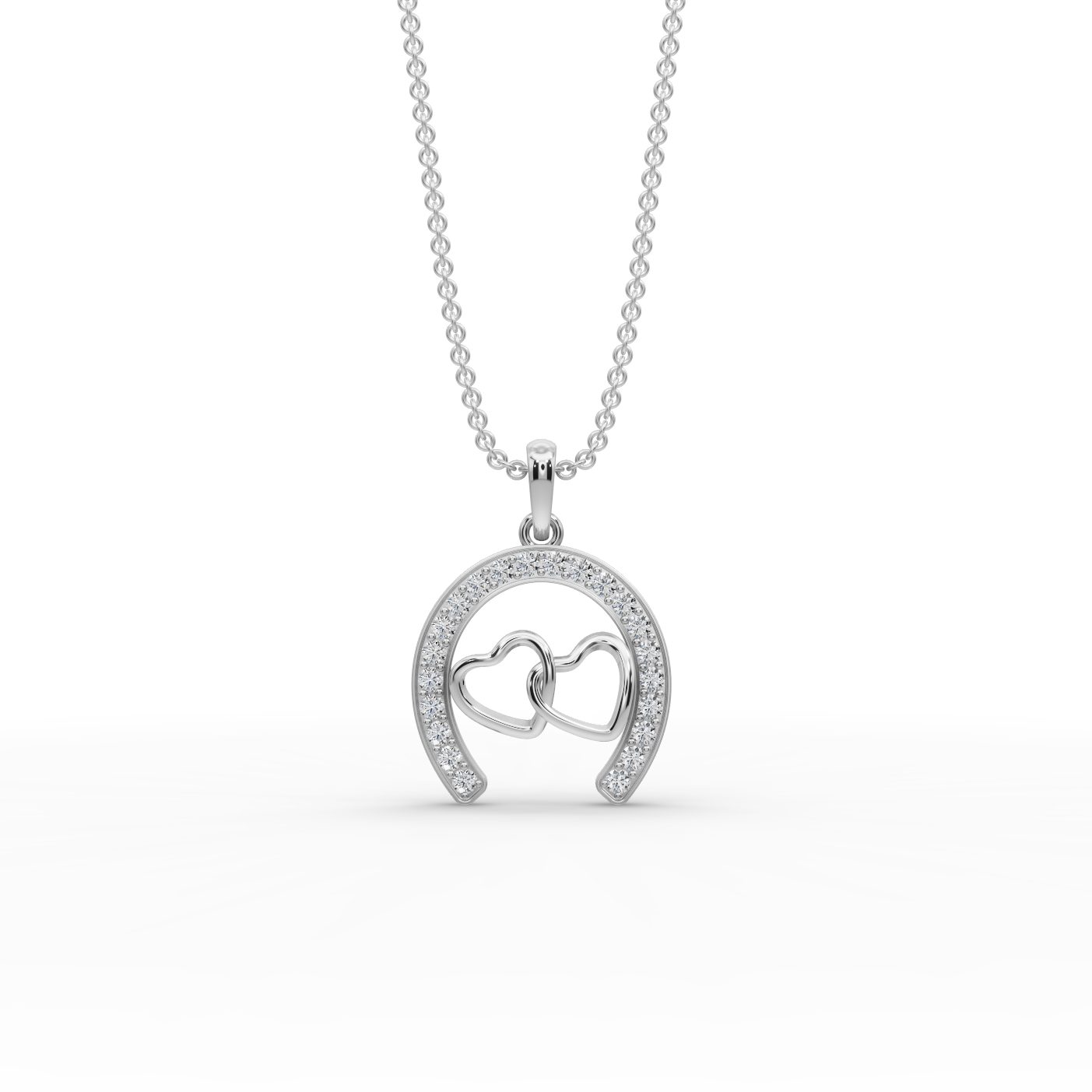 Serene Sparkle Horseshoe Heart Lab-Grown Diamond Silver Pendant in silver