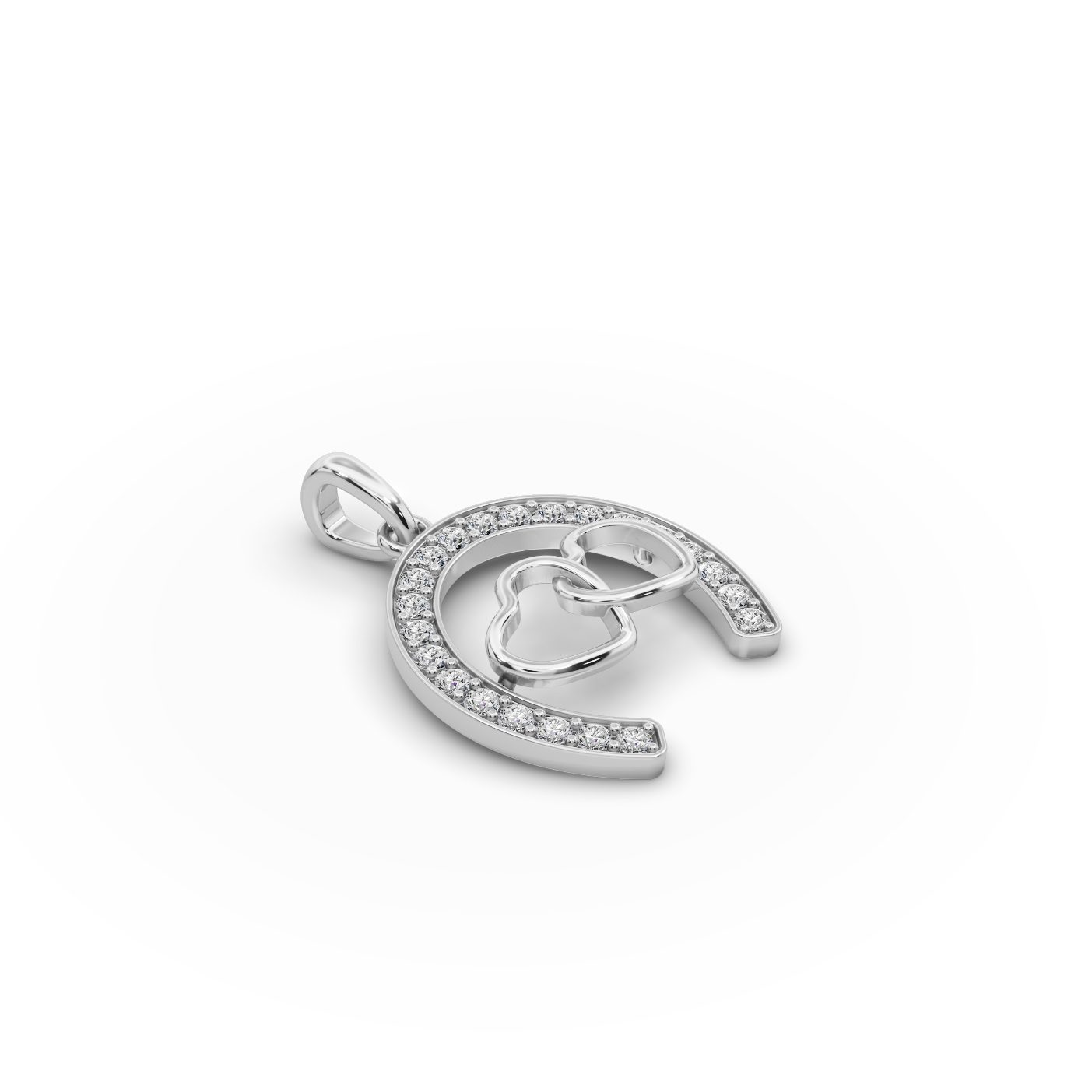 Serene Sparkle Horseshoe Heart Lab-Grown Diamond Silver Pendant in silver