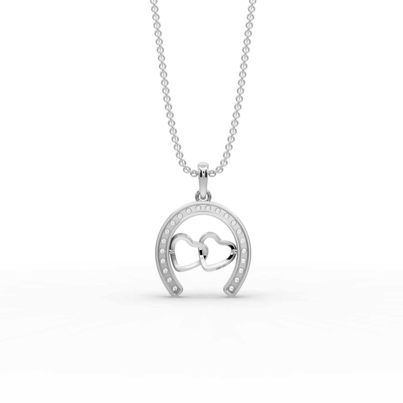 Serene Sparkle Horseshoe Heart Lab-Grown Diamond Silver Pendant in silver