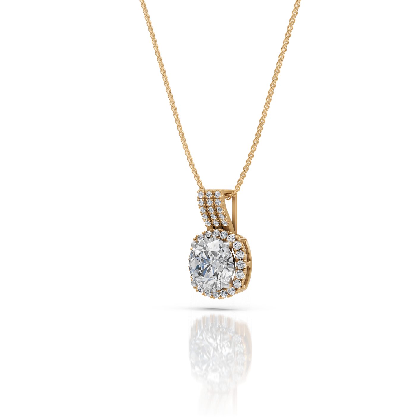 Pristine Muse Round Lab-Grown Diamond Halo Pendant in yellow gold