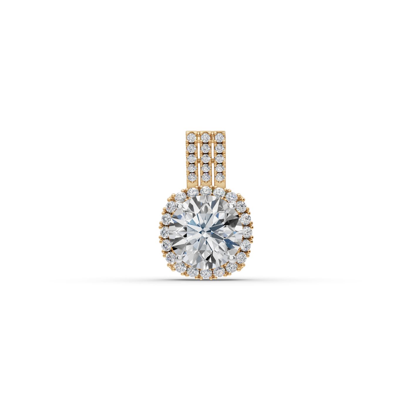 Pristine Muse Round Lab-Grown Diamond Halo Pendant in yellow gold, set with lab-grown diamonds
