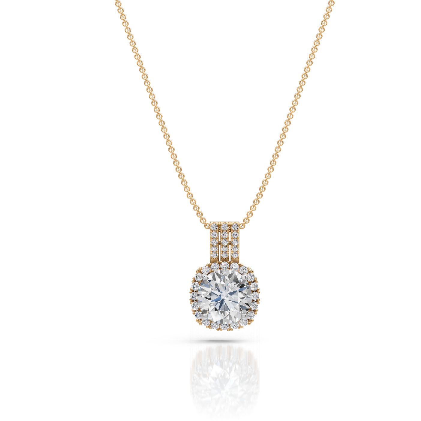 Pristine Muse Round Lab-Grown Diamond Halo Pendant in yellow gold