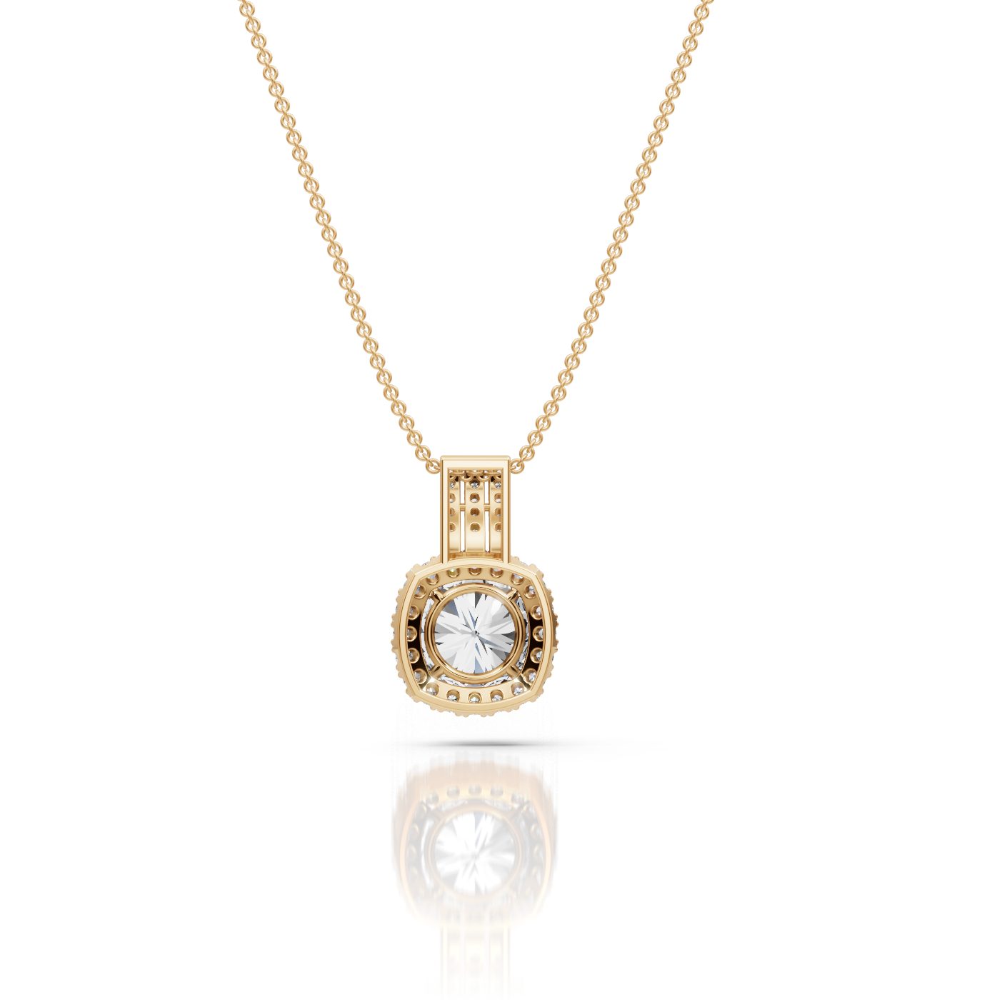 Pristine Muse Round Lab-Grown Diamond Halo Pendant in yellow gold