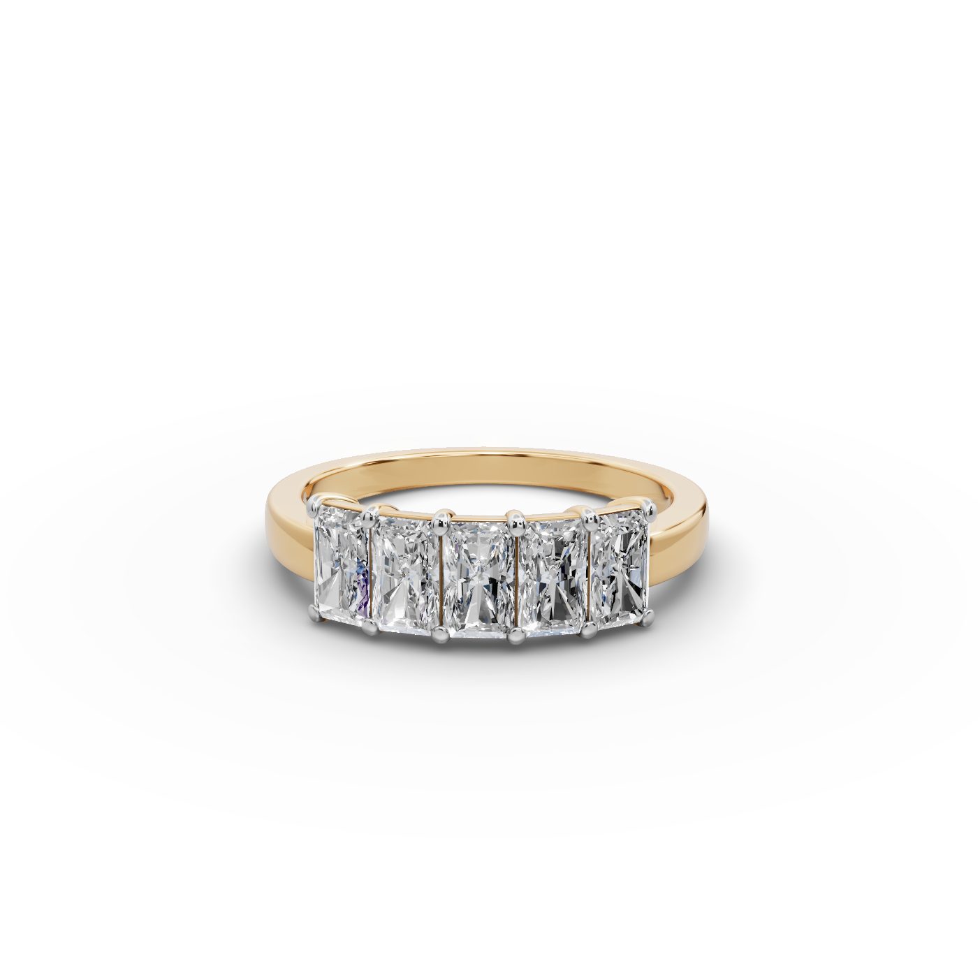 Delicate Sparkle Radiant Lab-Grown Diamond Five Stone Ring in yellow gold, set with lab-grown diamonds