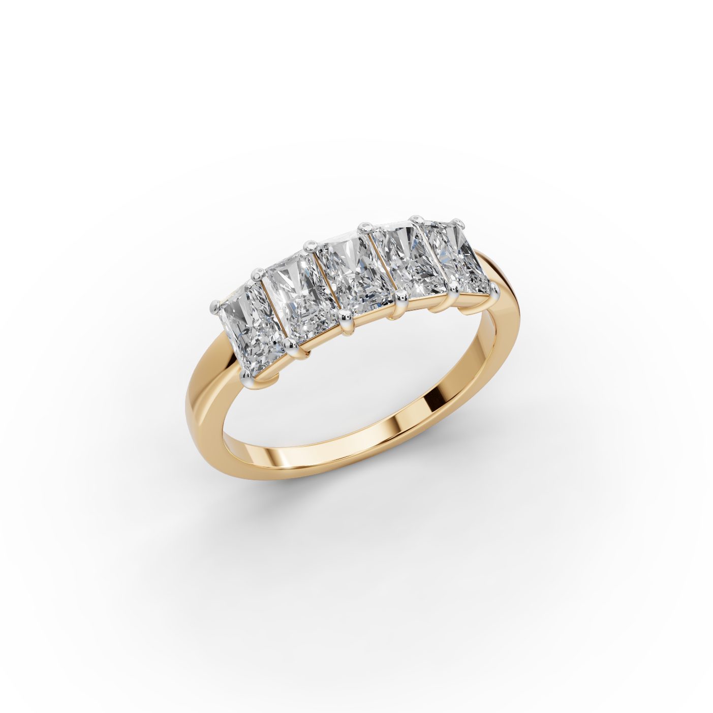 Delicate Sparkle Radiant Lab-Grown Diamond Five Stone Ring in yellow gold