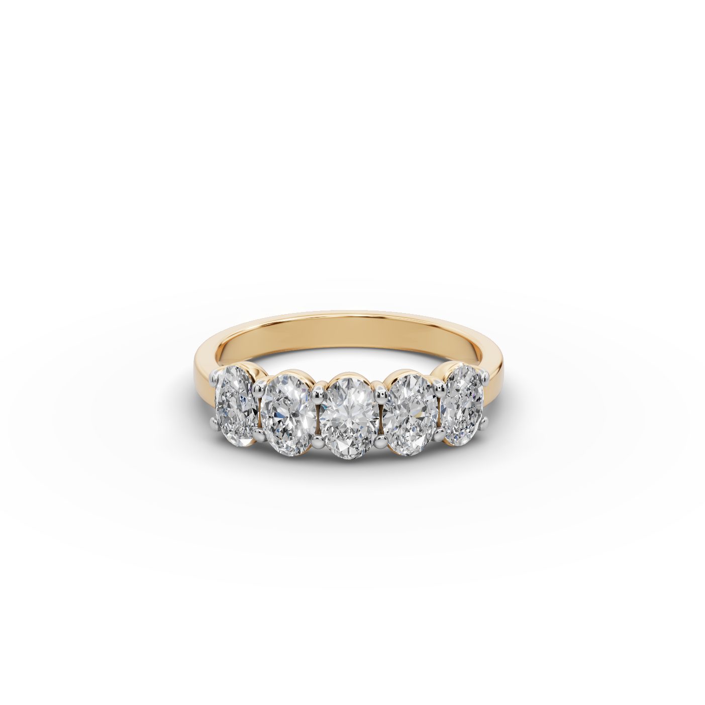 Pristine Dew Oval Lab-Grown Diamond Five Stone Ring in yellow gold, set with lab-grown diamonds