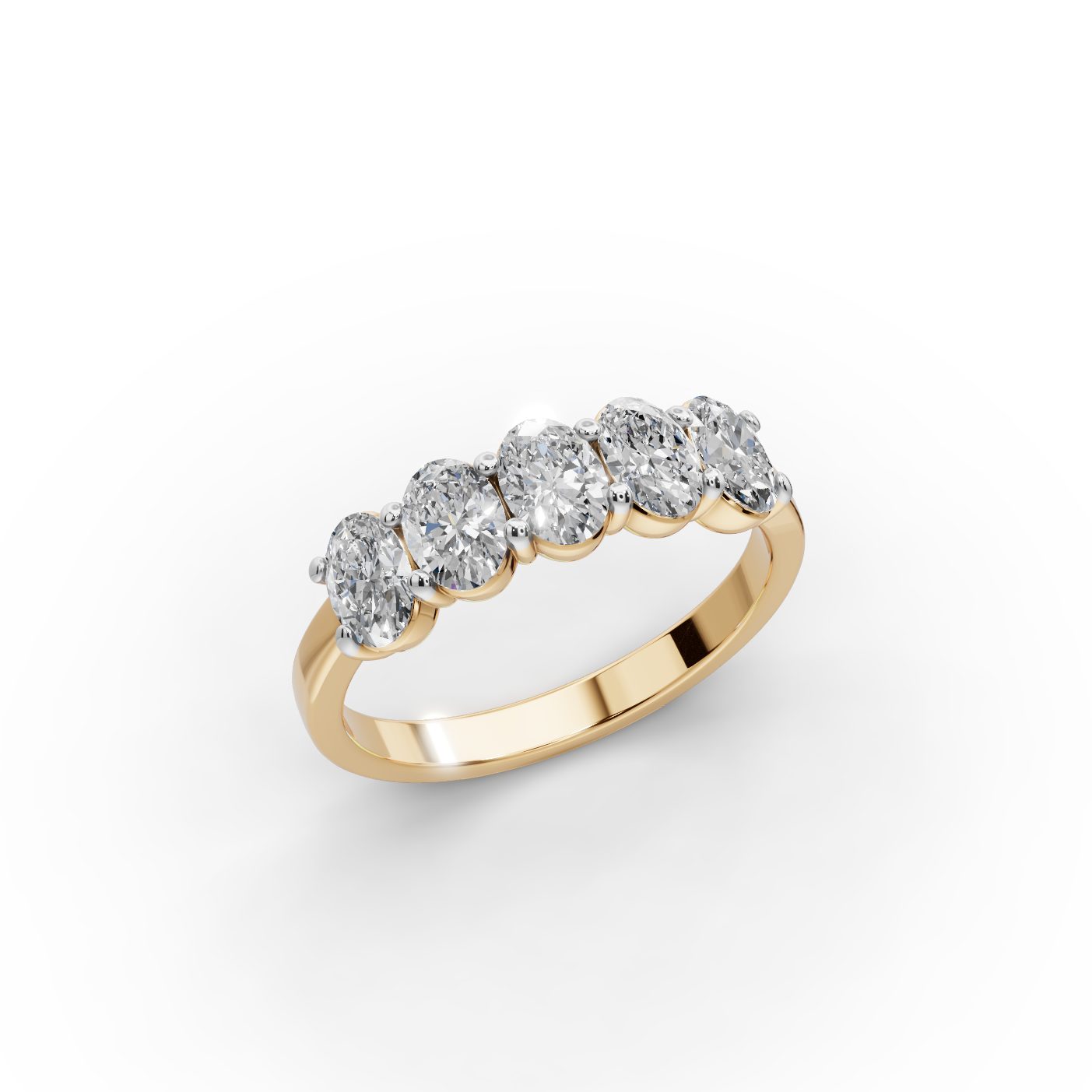 Pristine Dew Oval Lab-Grown Diamond Five Stone Ring in yellow gold