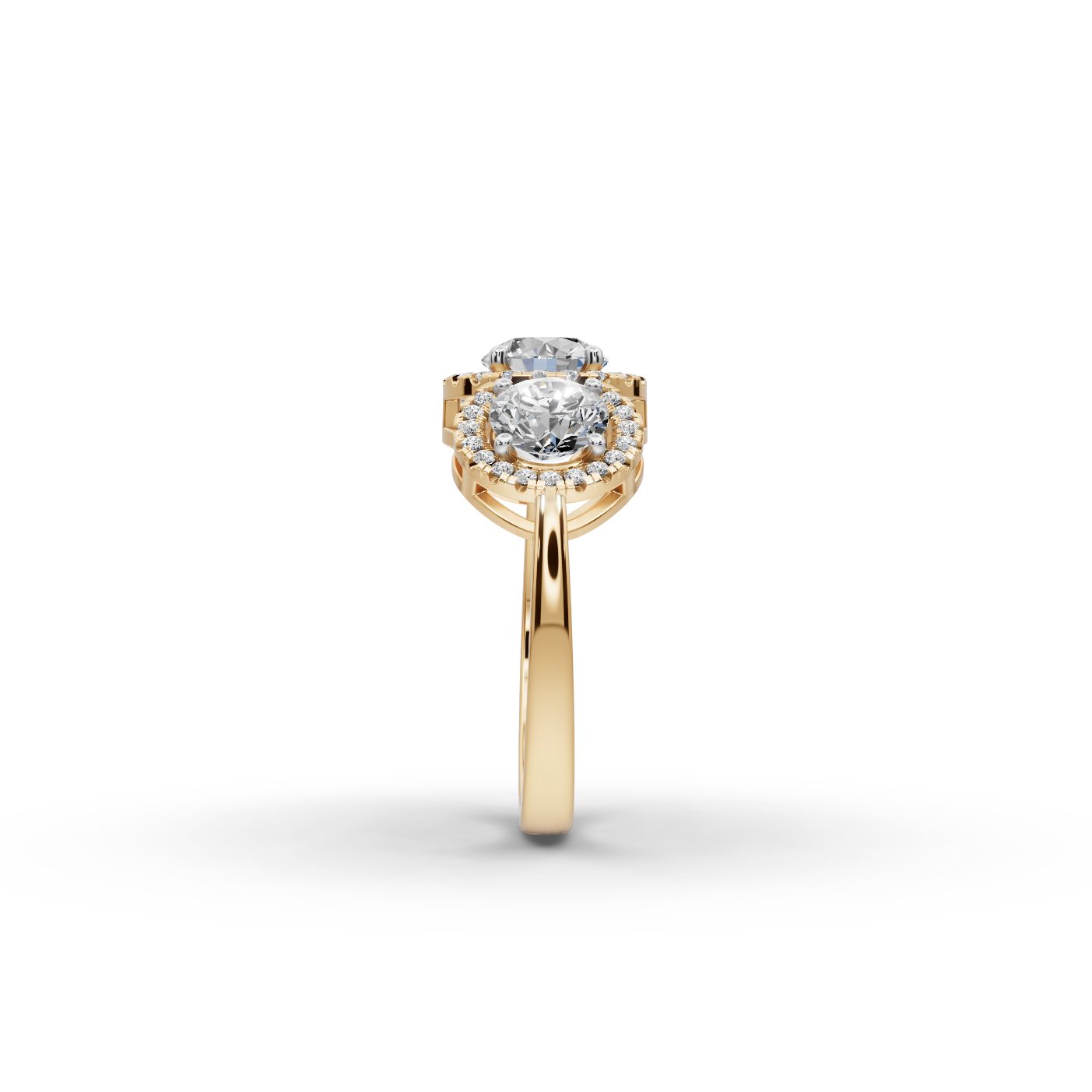 Graceful Sparkle Round Lab-Grown Diamond Three Stone Ring in yellow gold