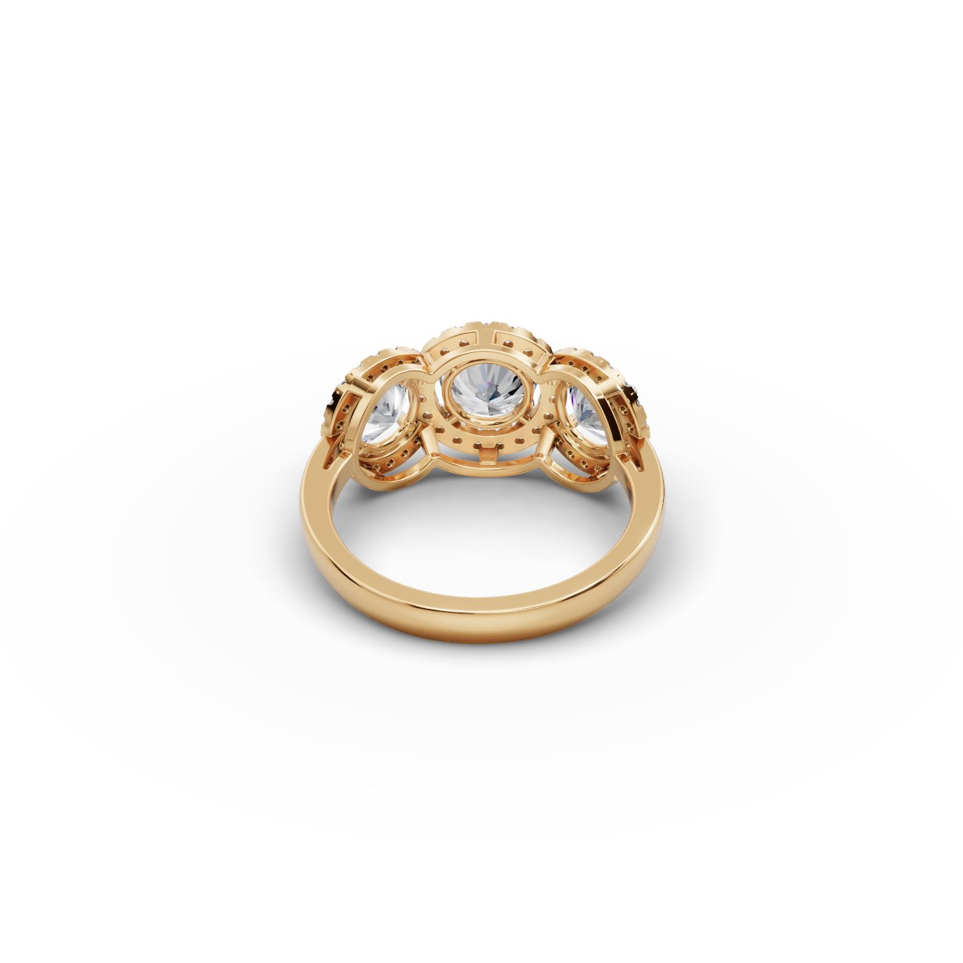 Graceful Sparkle Round Lab-Grown Diamond Three Stone Ring in yellow gold