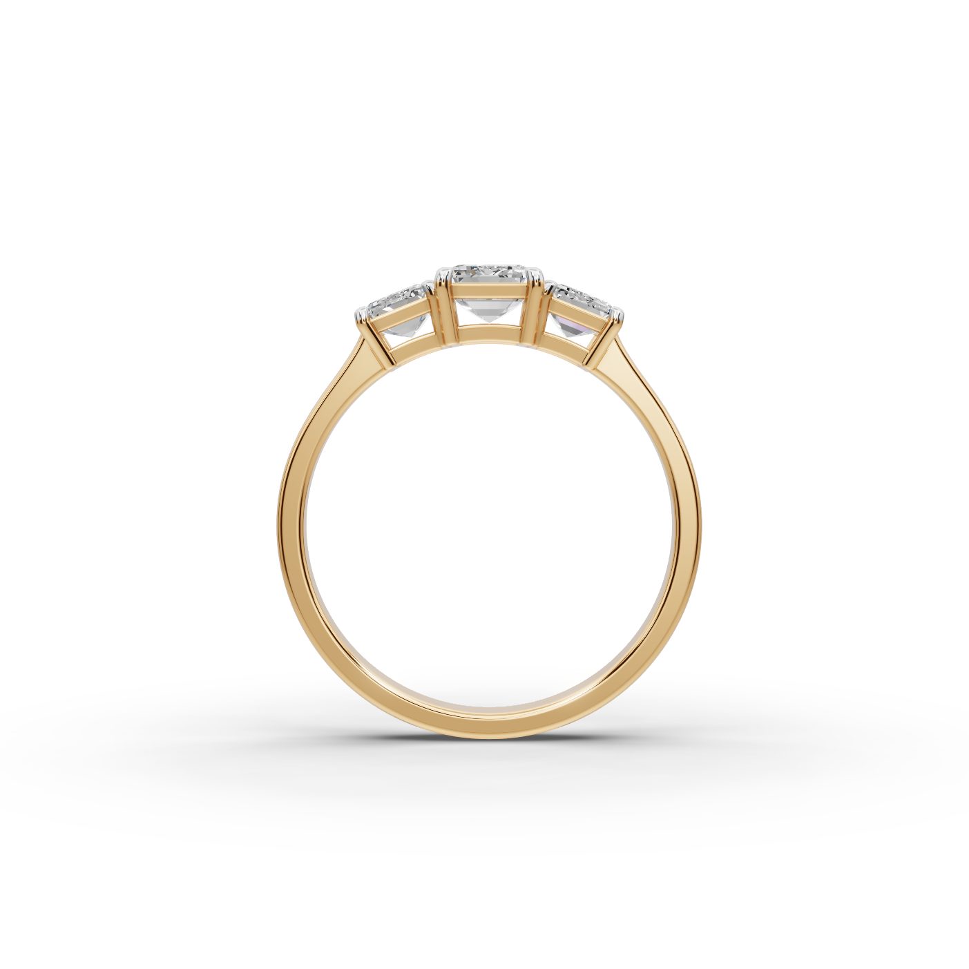 Luminous Signature Emerald Lab-Grown Diamond Three Stone Ring in yellow gold