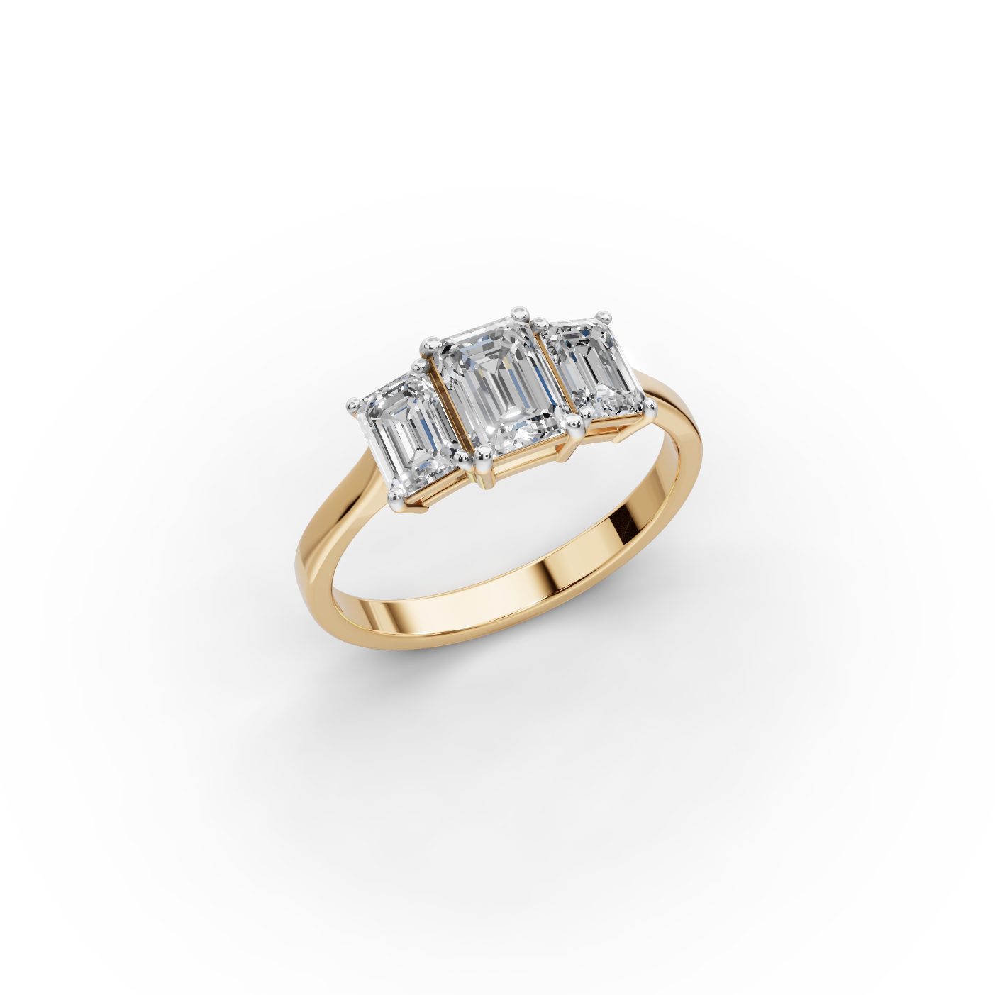 Luminous Signature Emerald Lab-Grown Diamond Three Stone Ring in yellow gold