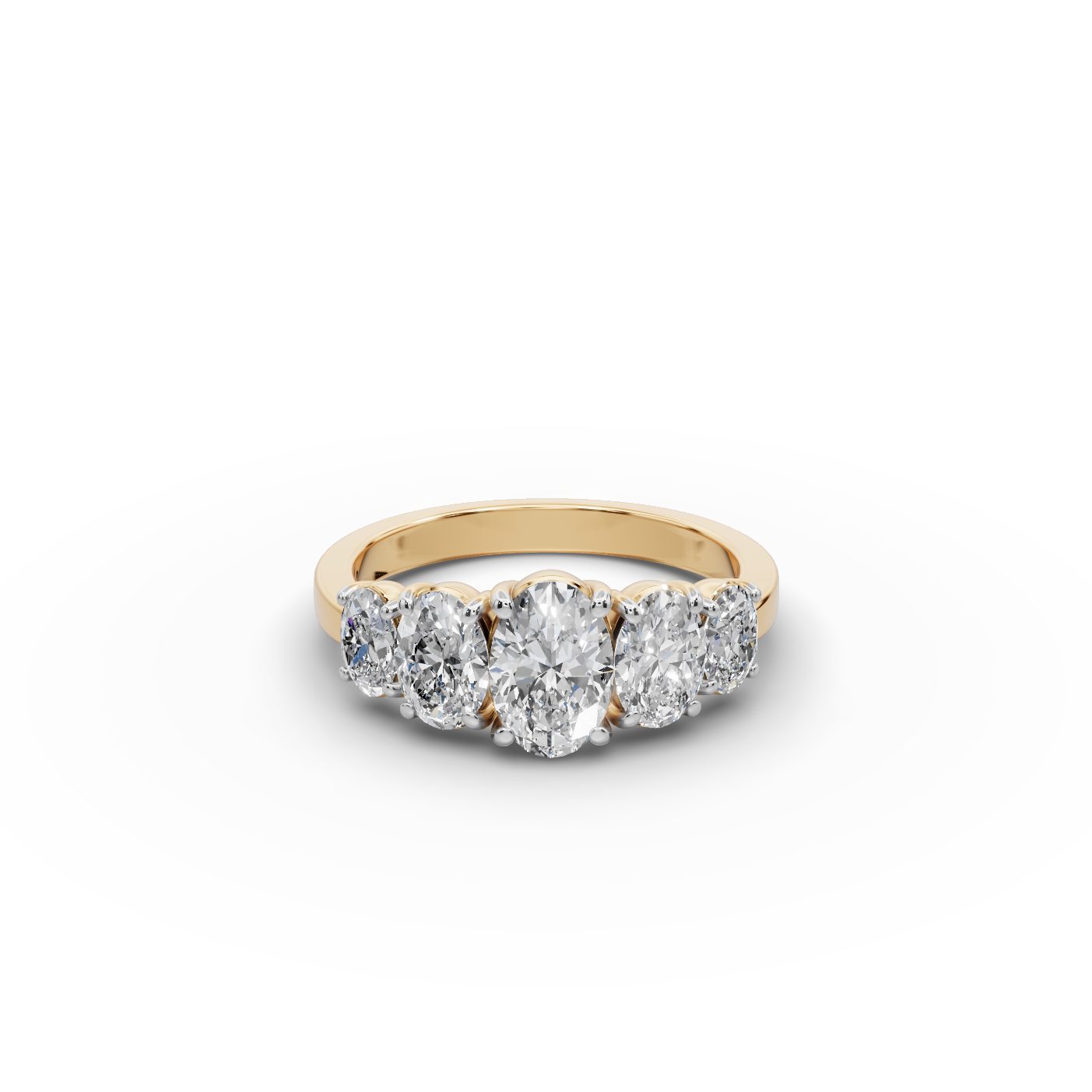 Classic Trail Oval Lab-Grown Diamond Five Stone Ring in yellow gold, set with lab-grown diamonds