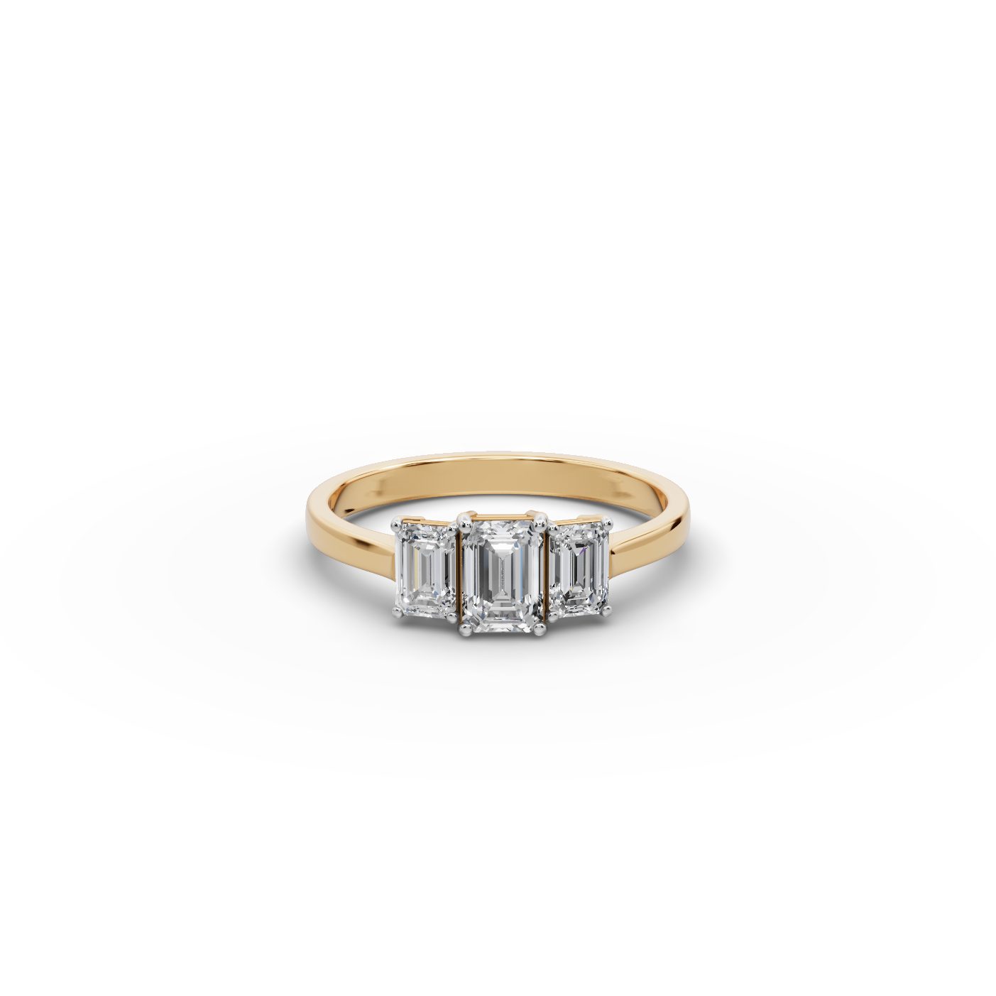 Timeless Promise Emerald Lab-Grown Diamond Three Stone Ring in yellow gold, set with lab-grown diamonds