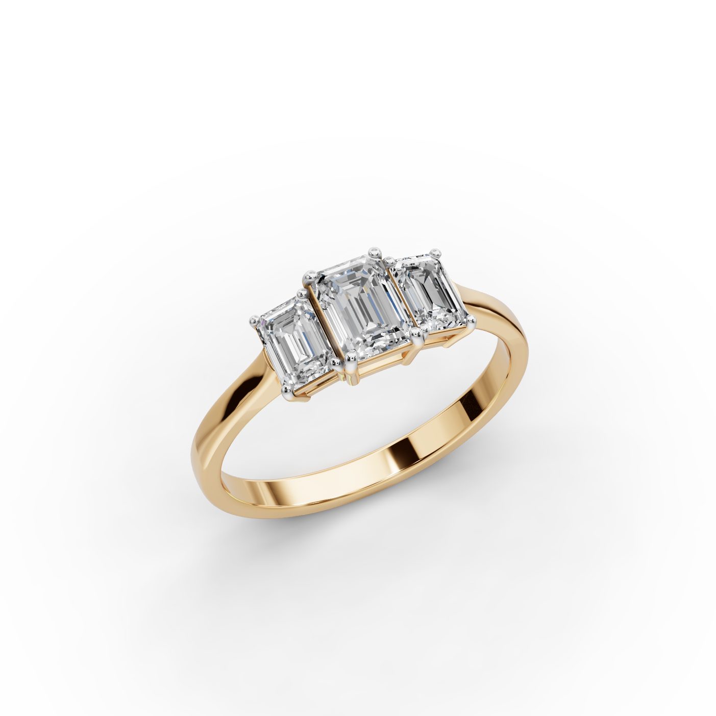 Timeless Promise Emerald Lab-Grown Diamond Three Stone Ring in yellow gold