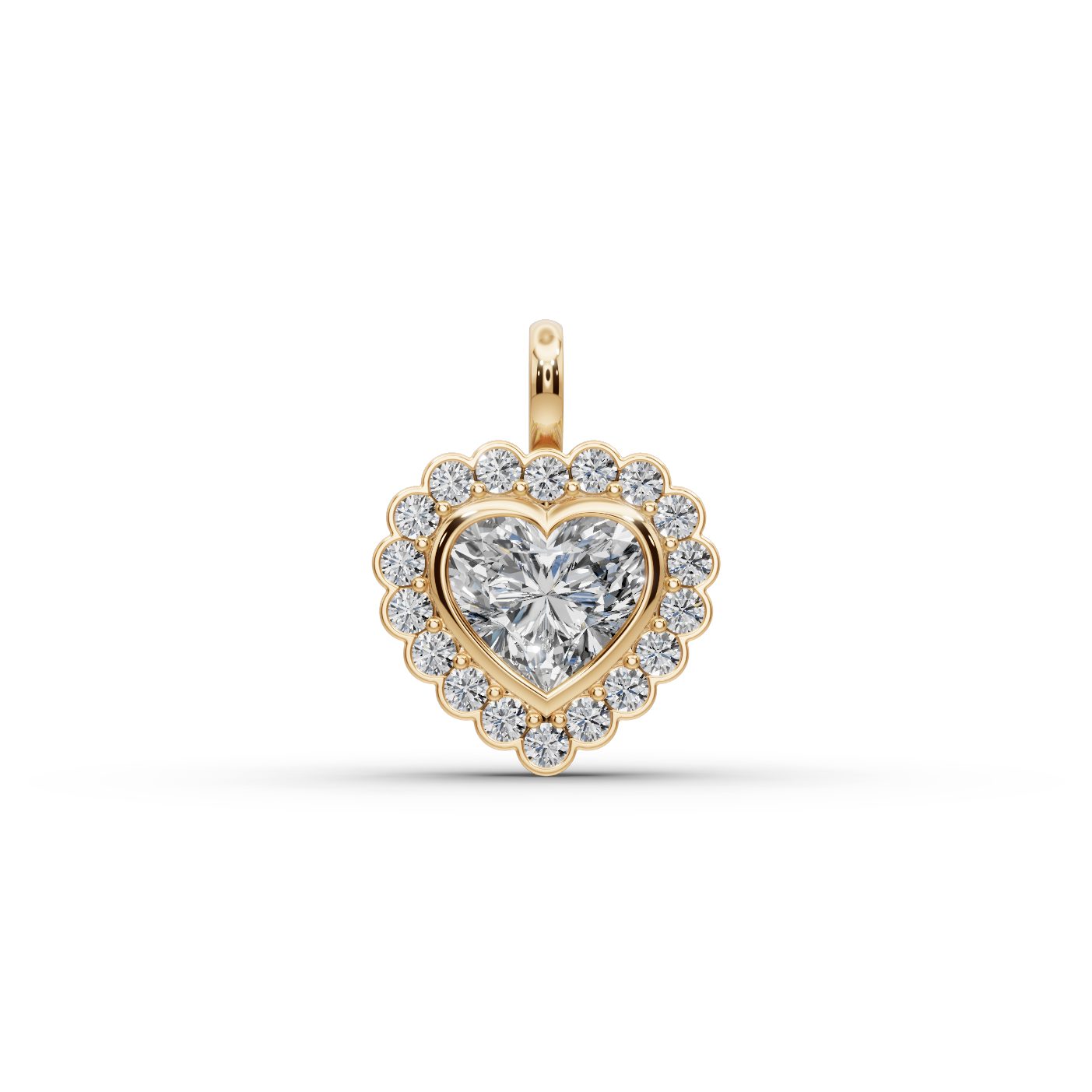 Infinite Bloom Heart Lab-Grown Diamond Halo Pendant in yellow gold, set with lab-grown diamonds