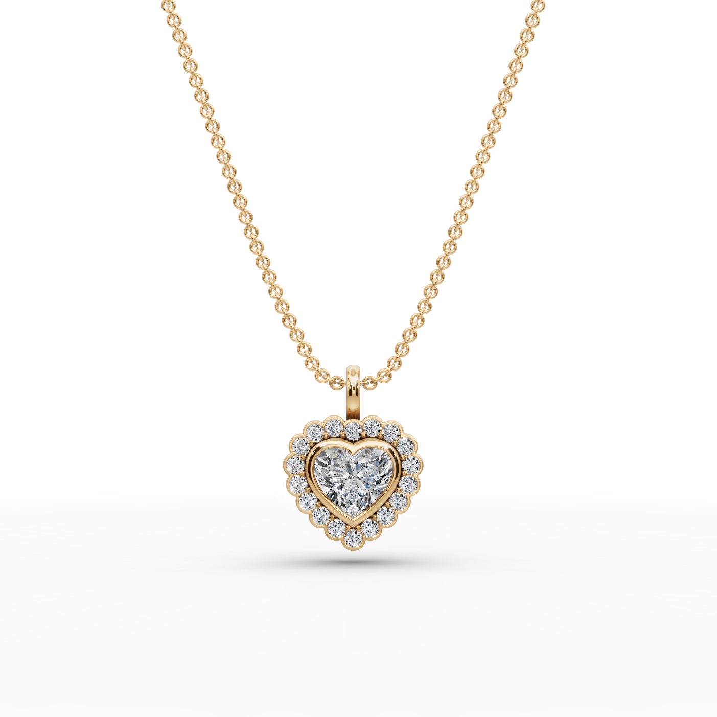 Infinite Bloom Heart Lab-Grown Diamond Halo Pendant in yellow gold