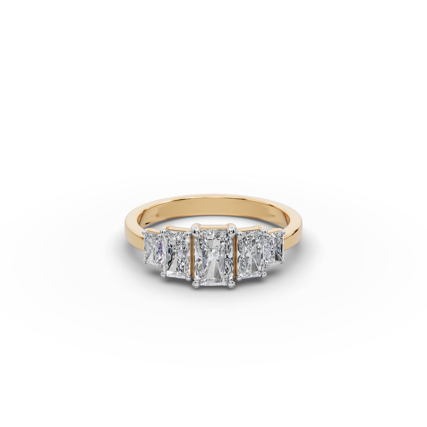 Royal Aura Radiant Lab-Grown Diamond Five Stone Ring in yellow gold, set with lab-grown diamonds