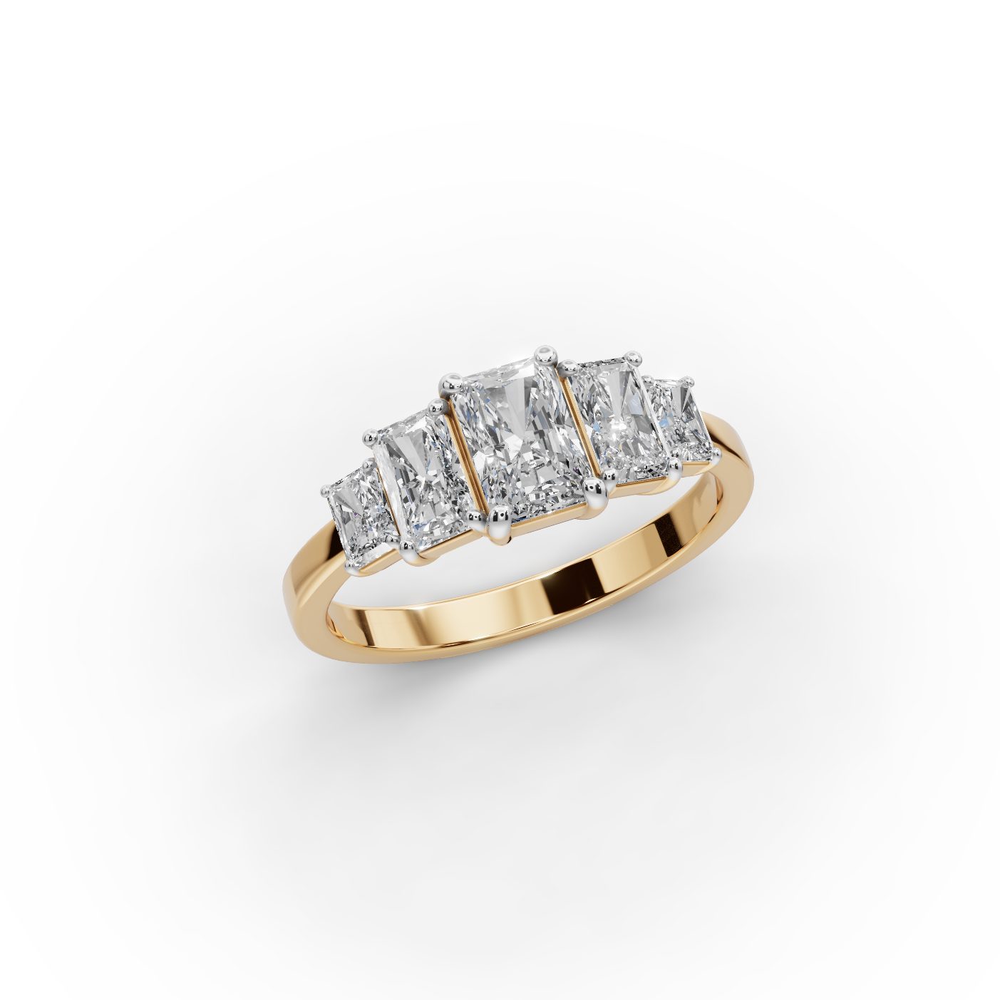 Royal Aura Radiant Lab-Grown Diamond Five Stone Ring in yellow gold