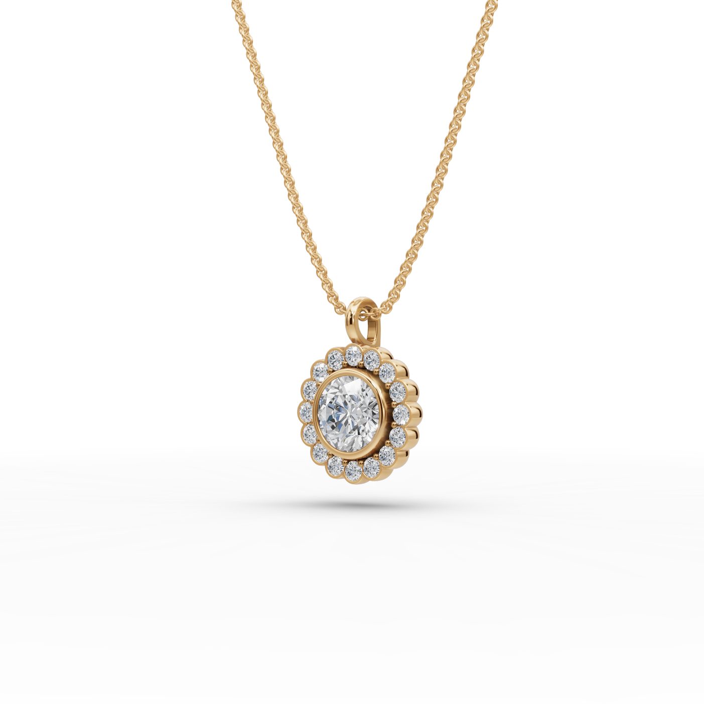 Regal Whisper Round Lab-Grown Diamond Halo Pendant in yellow gold